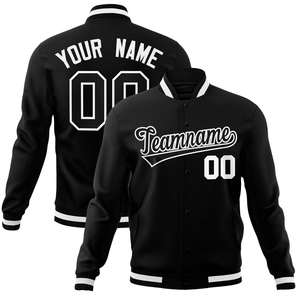 Custom Black Black-White Classic Style Varsity Full-Snap Letterman Jacket | KXKSHOP