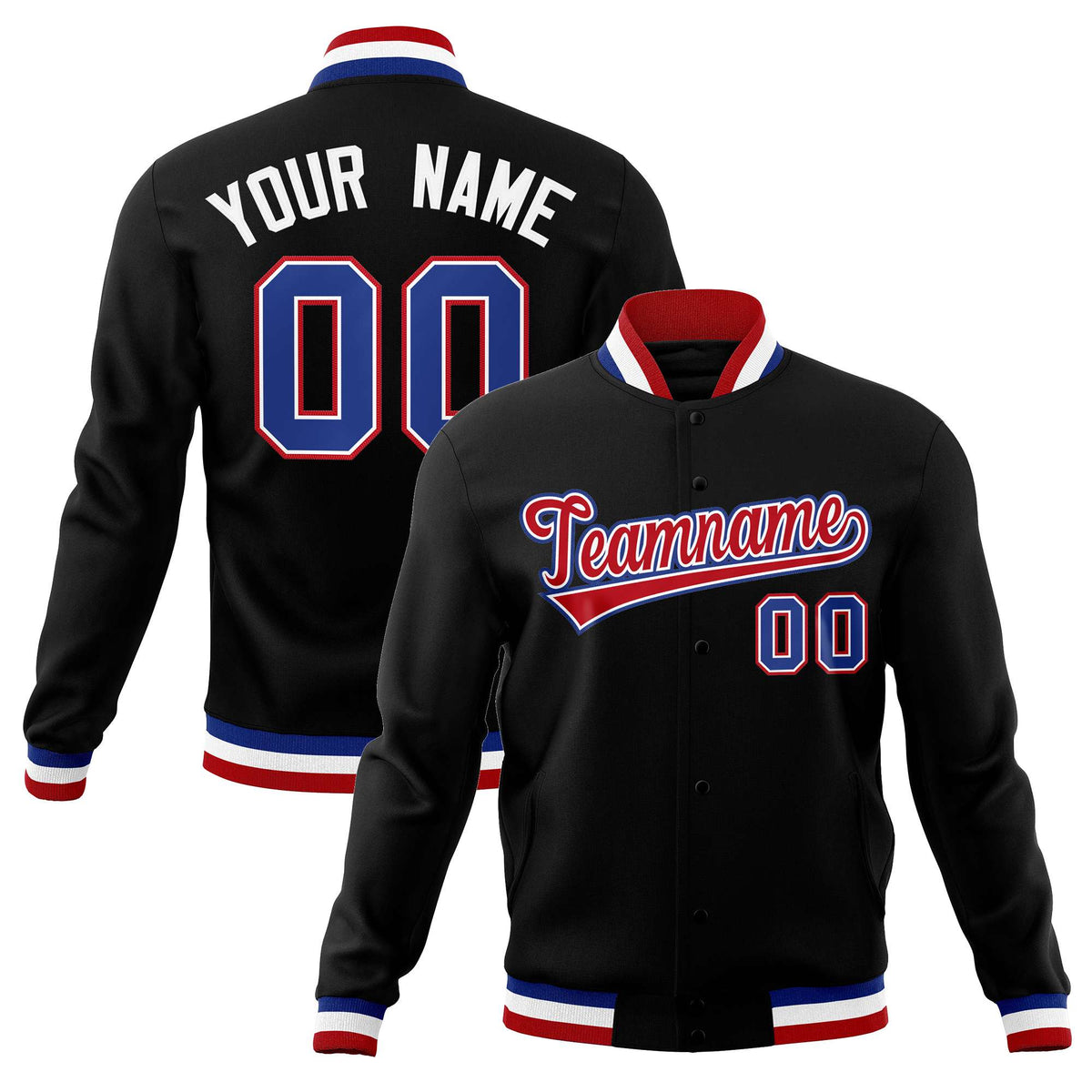 Custom Black Red-Royal Classic Style Varsity Full-Snap Letterman Jacket | KXKSHOP