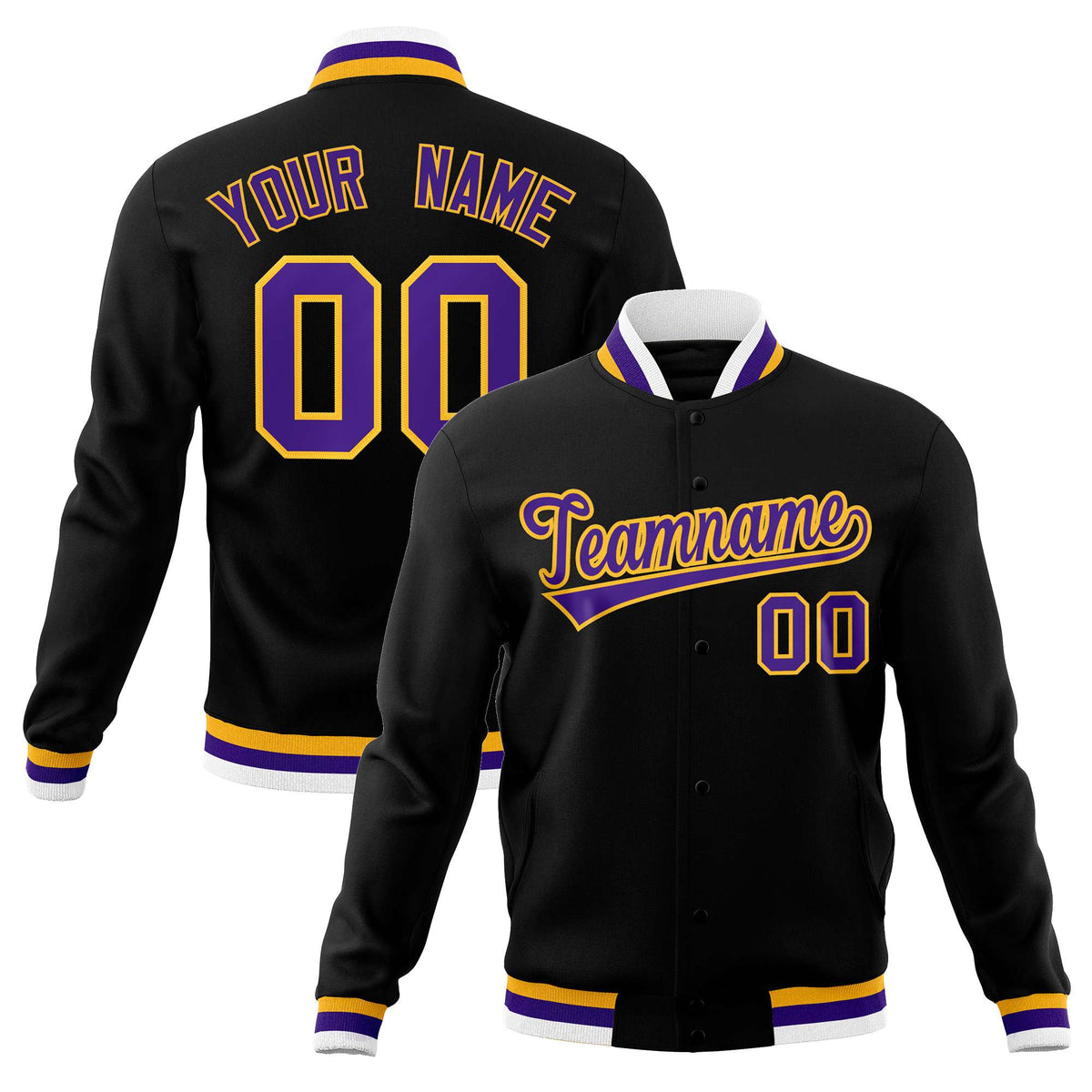 Custom Black Purple-Gold Classic Style Varsity Full-Snap Letterman Jacket | KXKSHOP