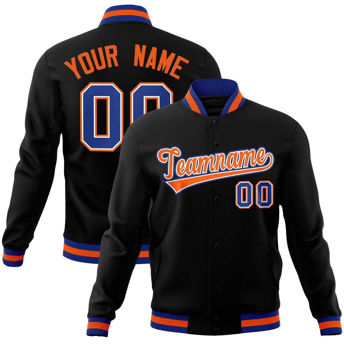 Custom Black Orange-Royal Classic Style Varsity Full-Snap Letterman Jacket | KXKSHOP