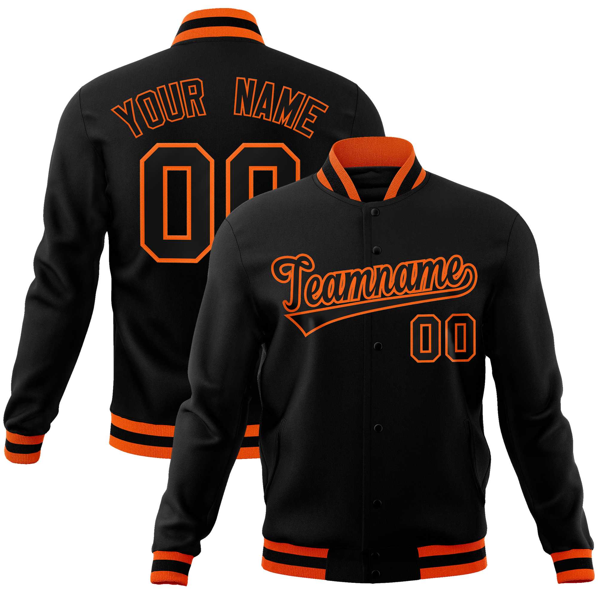 Custom Black Black-Orange Classic Style Varsity Full-Snap Letterman Jacket | KXKSHOP