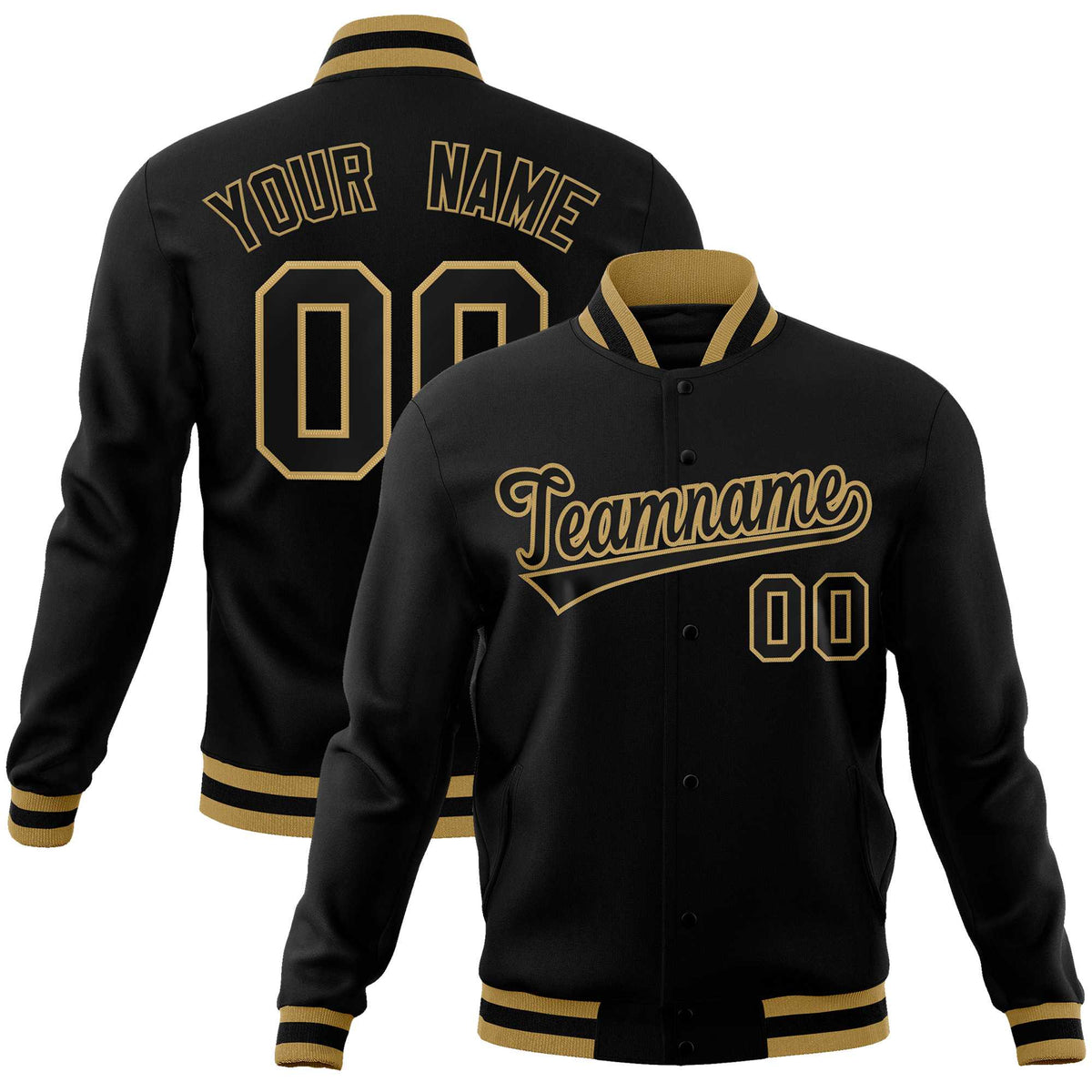 Custom Black Black-Old Gold Classic Style Varsity Full-Snap Letterman Jacket | KXKSHOP