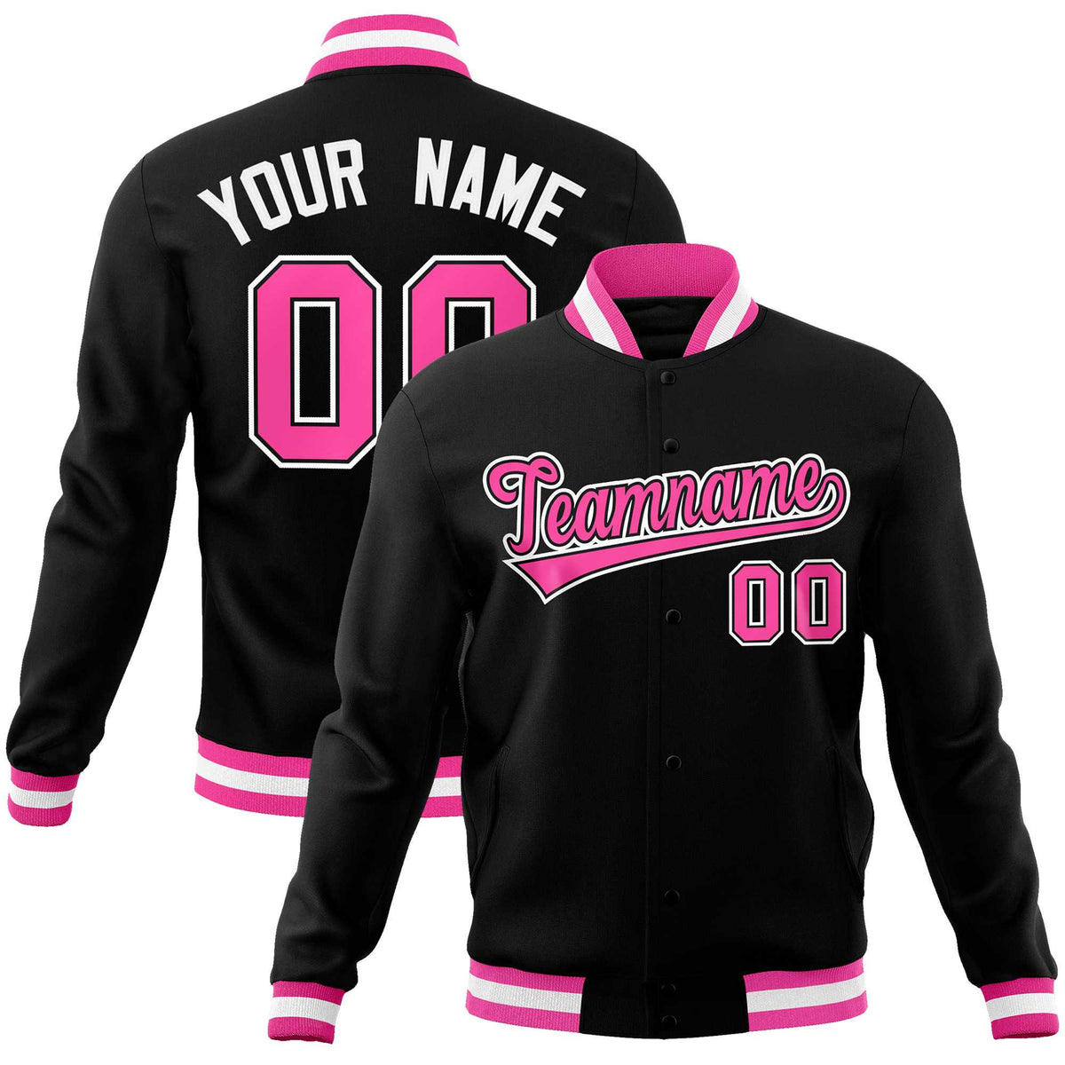 Custom Black Pink-White Classic Style Varsity Full-Snap Letterman Jacket | KXKSHOP