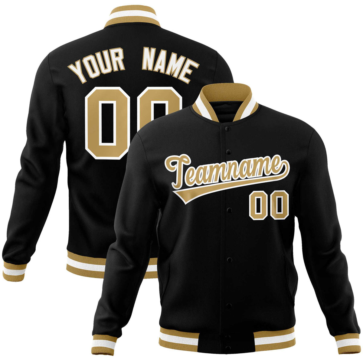 Custom Black Old Gold-White Classic Style Varsity Full-Snap Letterman Jacket | KXKSHOP