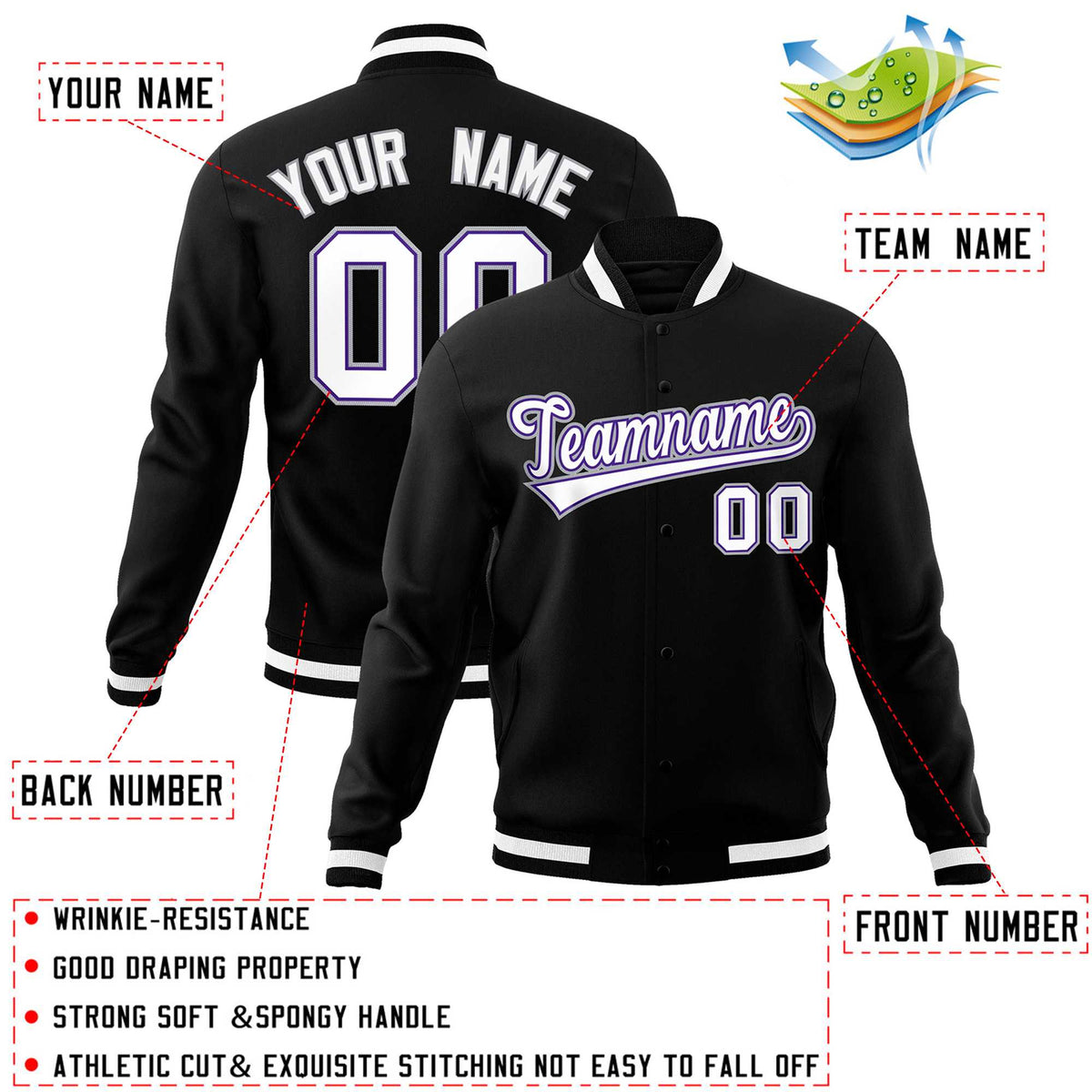 Custom White Black-Gray Classic Style Varsity Full-Snap Letterman Jacket | KXKSHOP