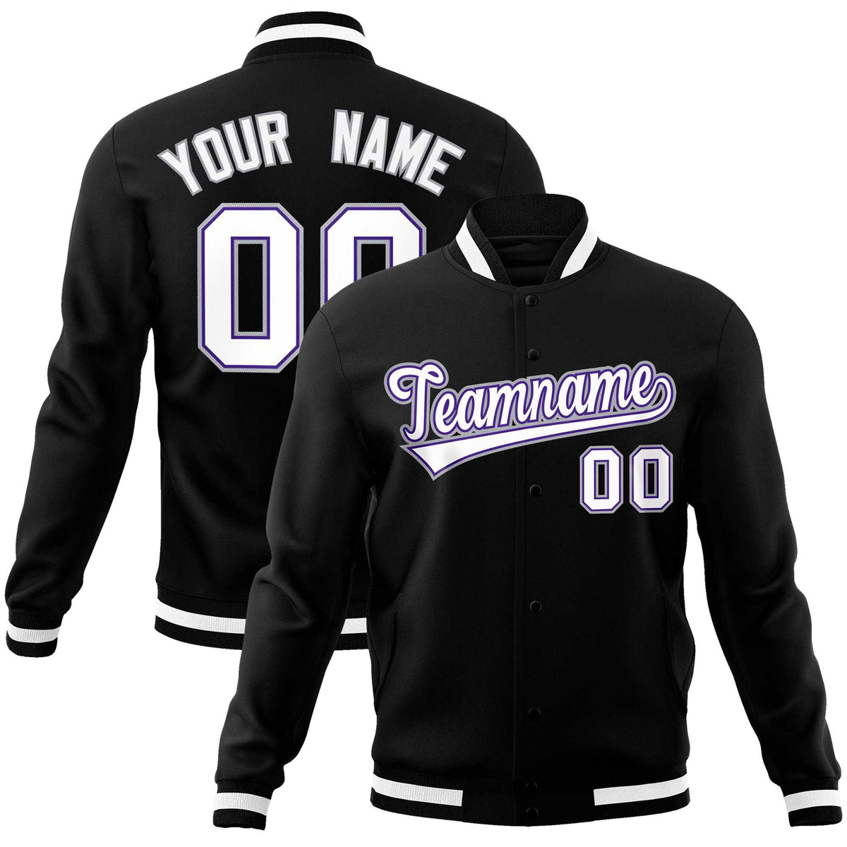 Custom Black White-Gray Classic Style Varsity Full-Snap Letterman Jacket | KXKSHOP