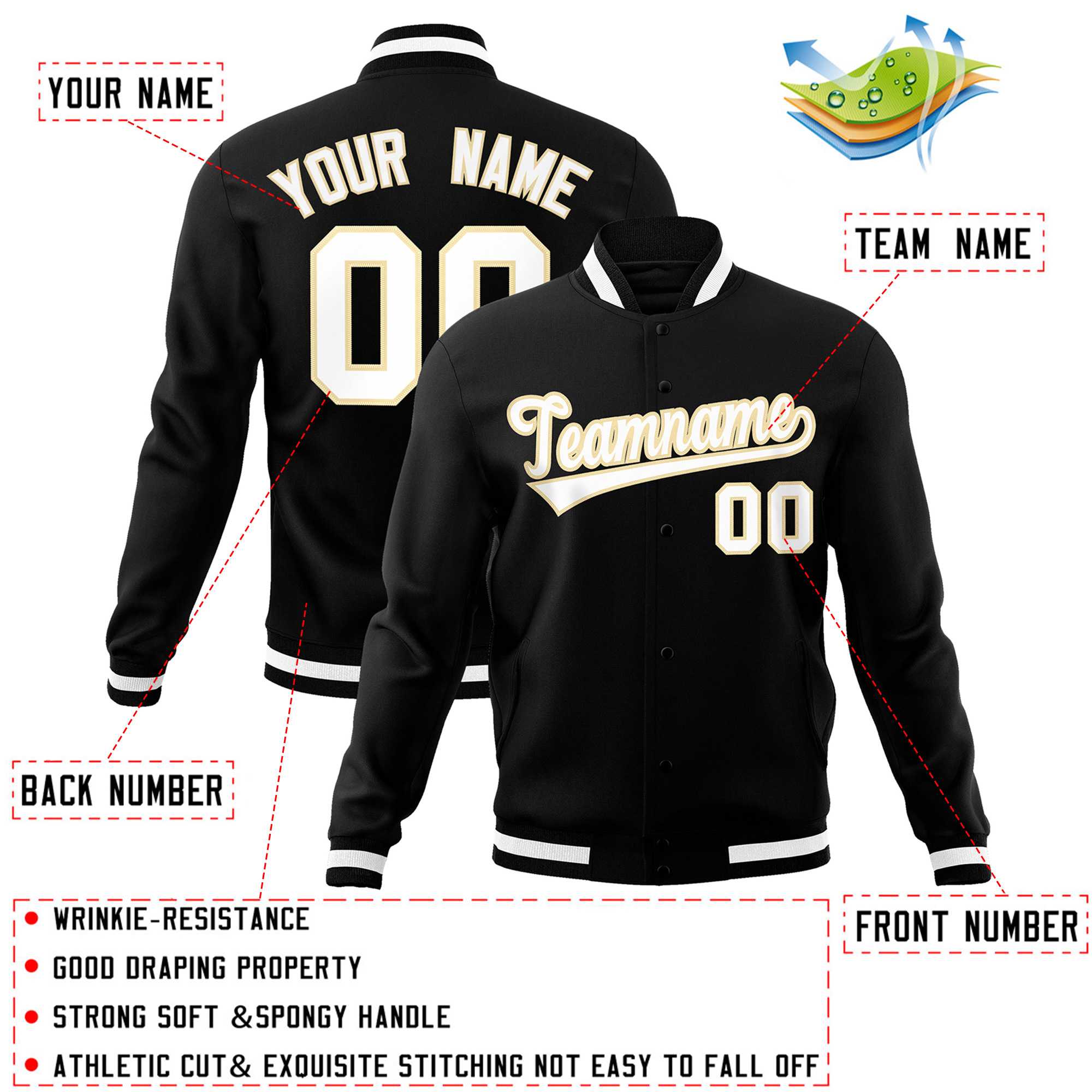 Custom White Black-Gray Classic Style Varsity Full-Snap Letterman Jacket | KXKSHOP