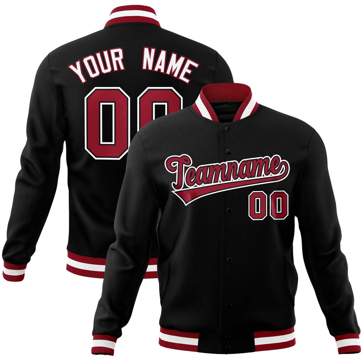 Custom Black Crimson-White Classic Style Varsity Full-Snap Letterman Jacket | KXKSHOP