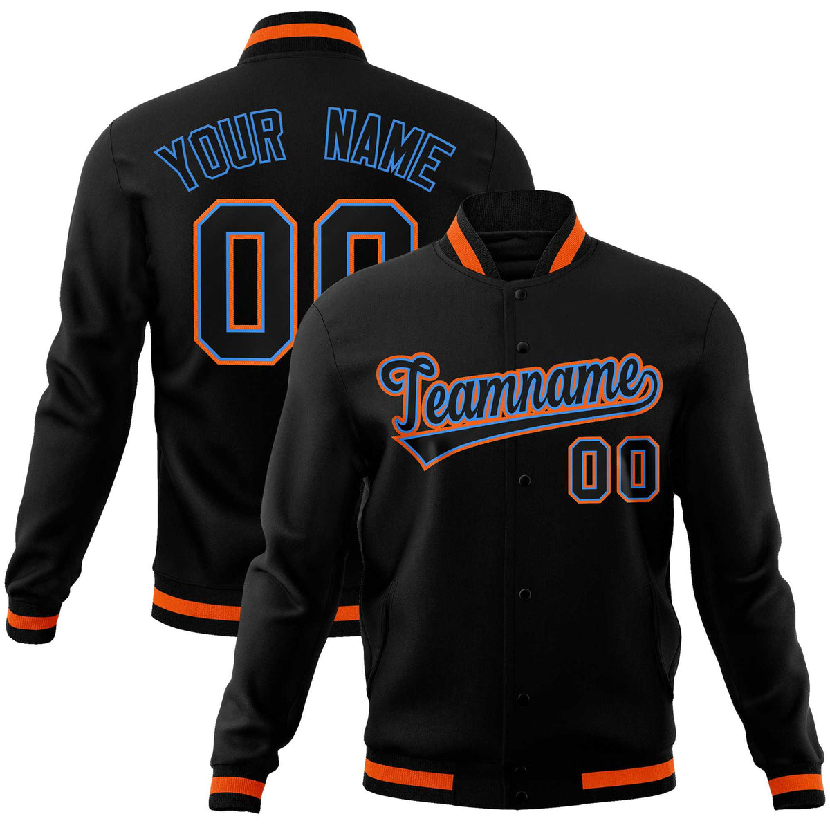 Custom Black Black-Orange Classic Style Varsity Full-Snap Letterman Jacket | KXKSHOP