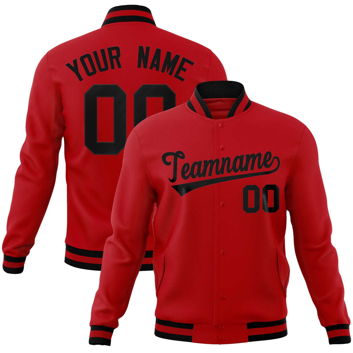 Custom Red Black Classic Style Varsity Full-Snap Letterman Jacket | KXKSHOP