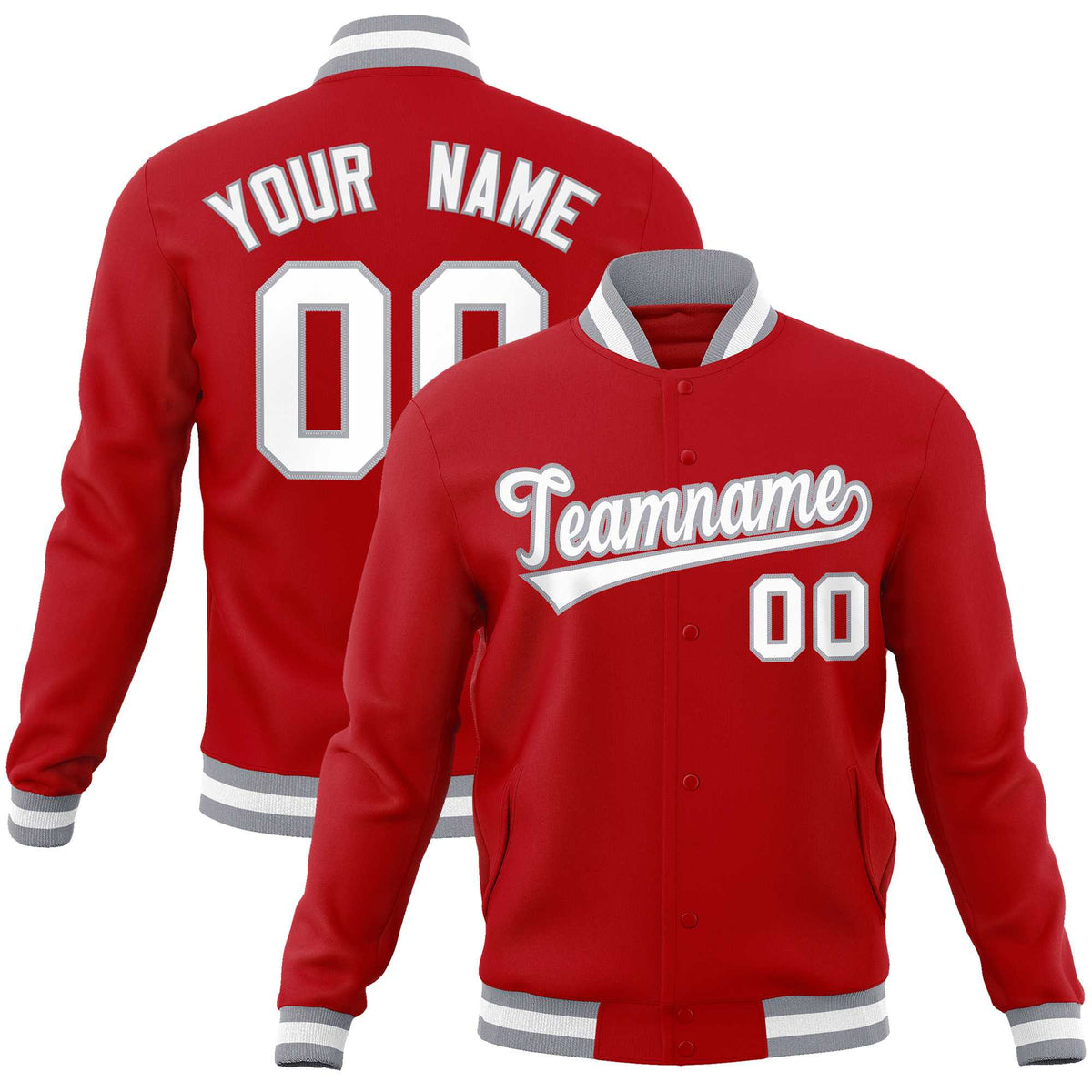 Custom Red White-Gray Classic Style Varsity Full-Snap Letterman Jacket | KXKSHOP