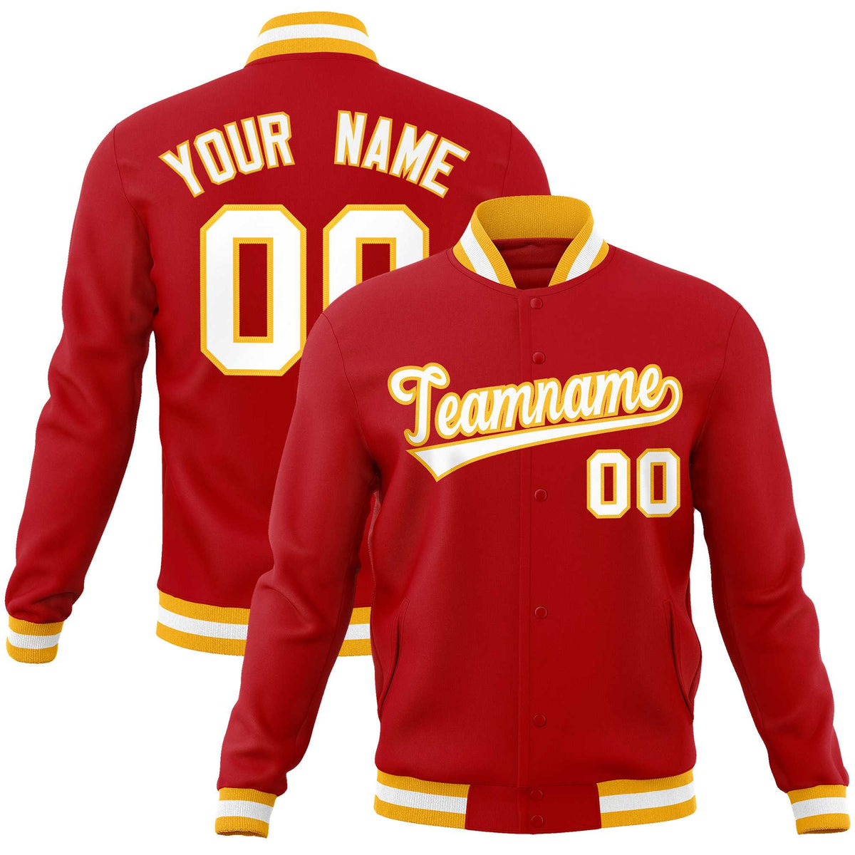 Custom Red White-Gold Classic Style Varsity Full-Snap Letterman Jacket | KXKSHOP