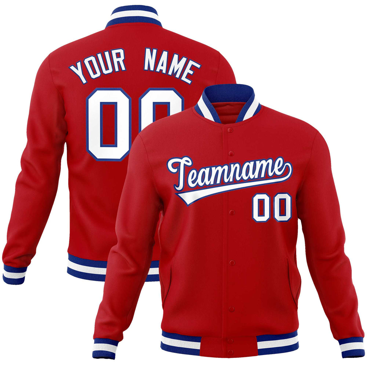 Custom Red White-Royal Classic Style Varsity Full-Snap Letterman Jacket | KXKSHOP