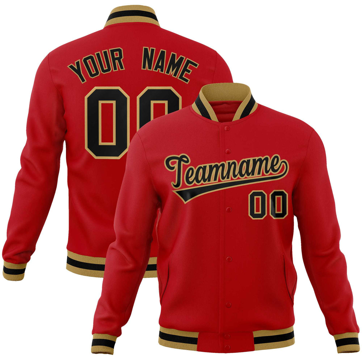 Custom Red Black-Old Gold Classic Style Varsity Full-Snap Letterman Jacket | KXKSHOP