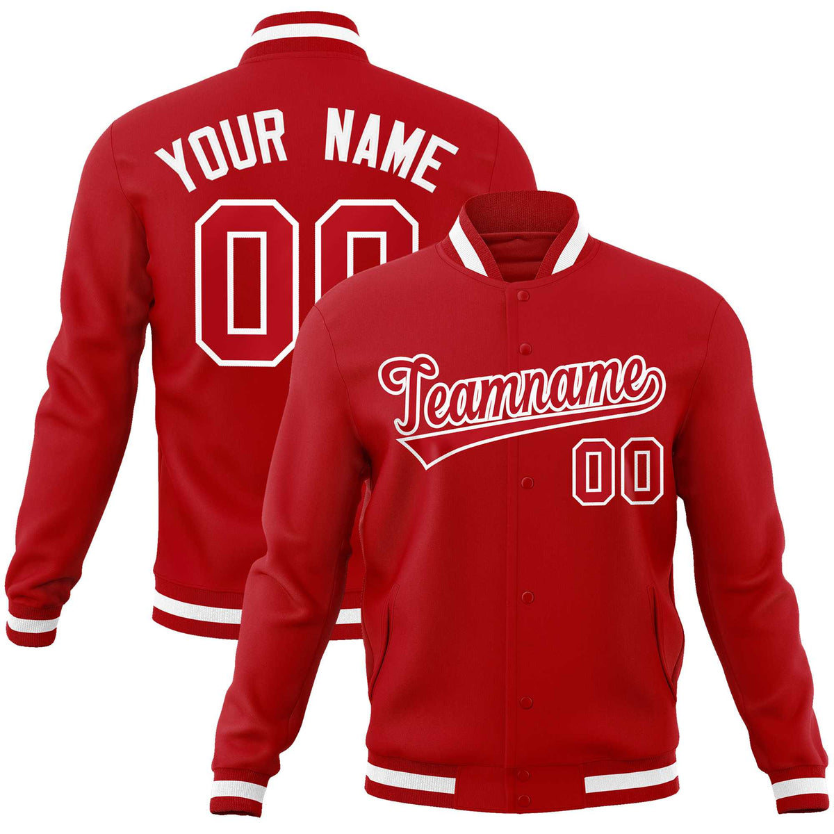 Custom Red Red-White Classic Style Varsity Full-Snap Letterman Jacket | KXKSHOP