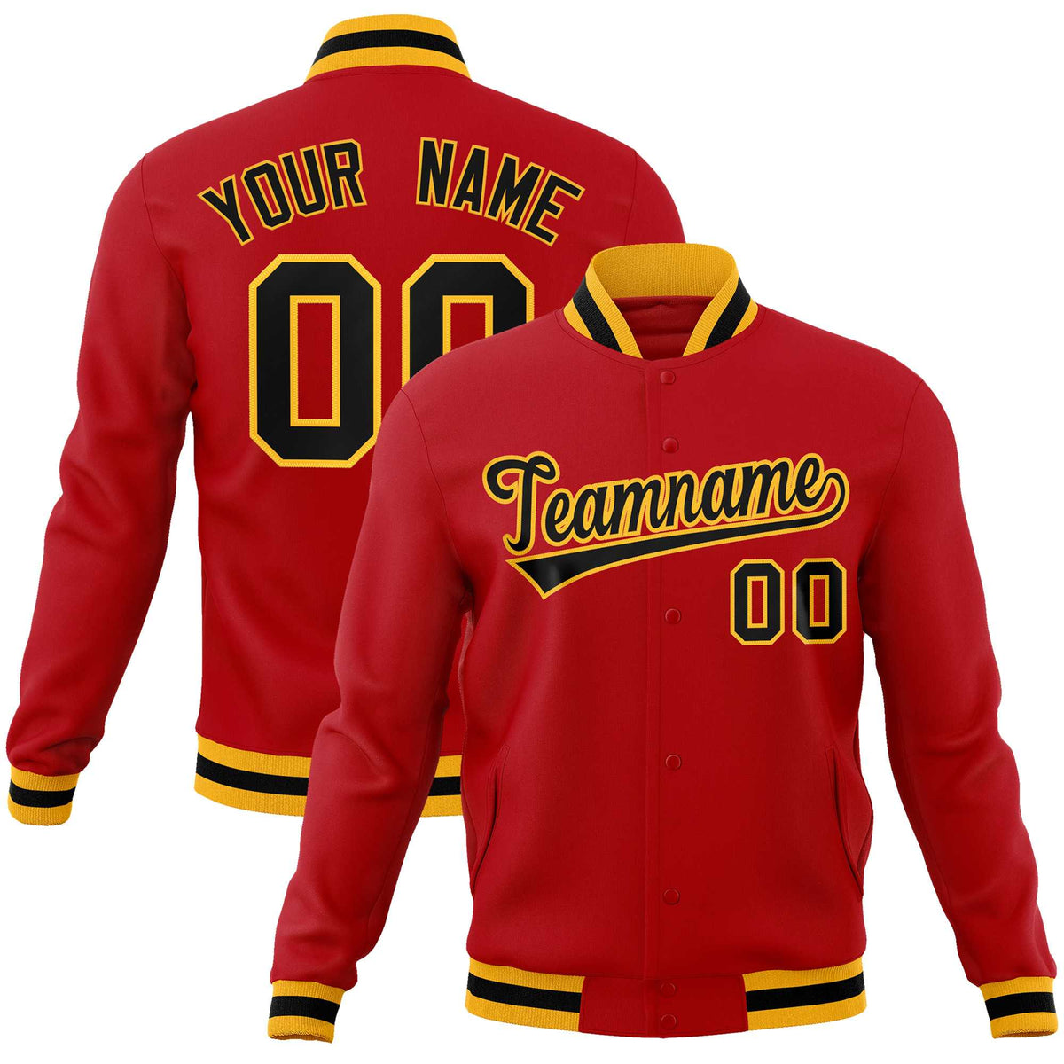 Custom Red Black-Gold Classic Style Varsity Full-Snap Letterman Jacket | KXKSHOP