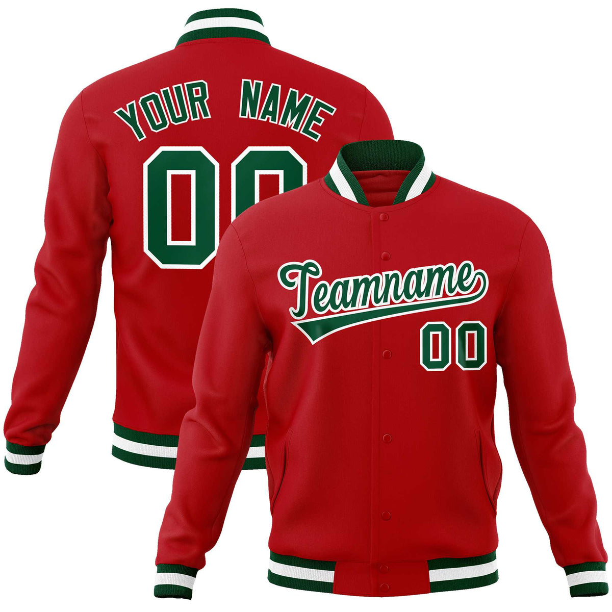Custom Red Green-White Classic Style Varsity Full-Snap Letterman Jacket | KXKSHOP