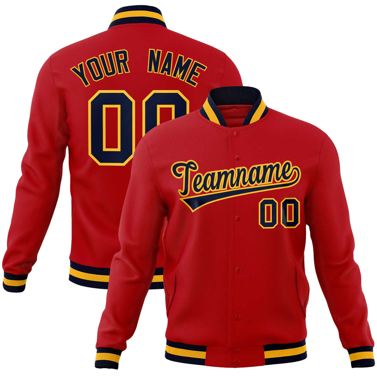 Custom Red Navy-Gold Classic Style Varsity Full-Snap Letterman Jacket | KXKSHOP