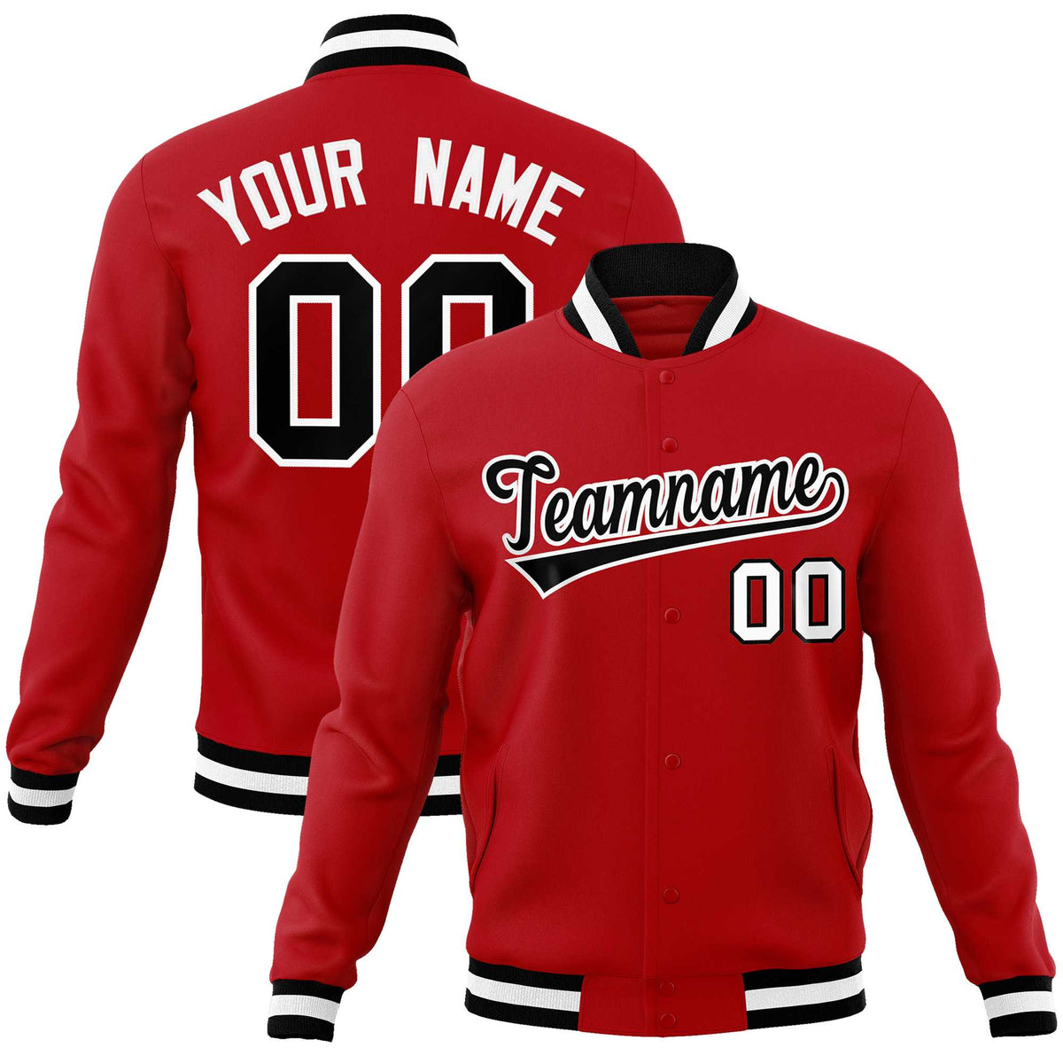 Custom Red Black-White Classic Style Varsity Full-Snap Letterman Jacket | KXKSHOP