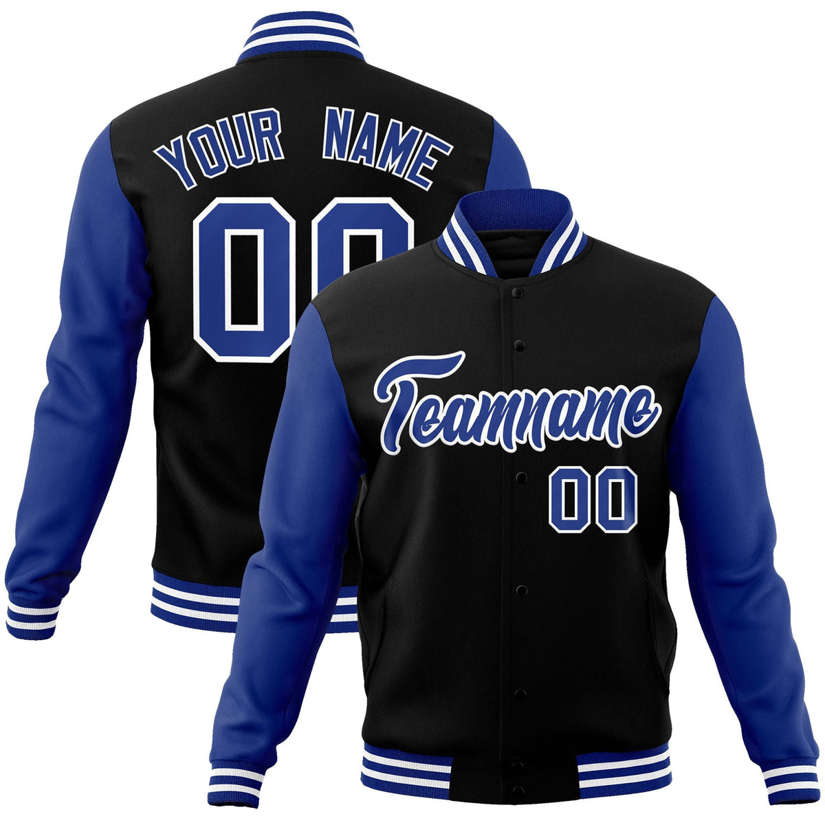 Custom Black White-Black Raglan Sleeves Varsity Full-Snap Letterman Jacket | KXKSHOP