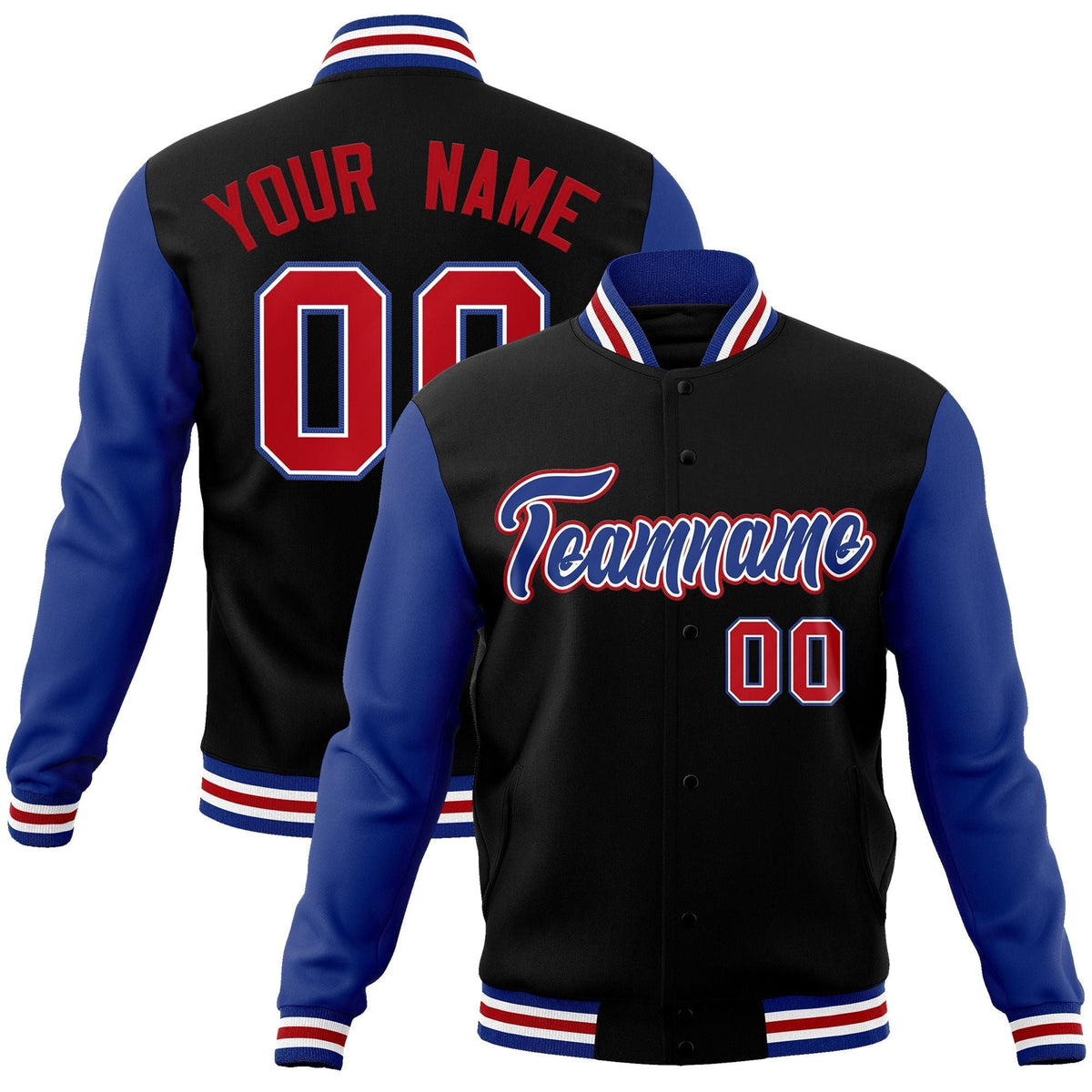 Custom Black White-Black Raglan Sleeves Varsity Full-Snap Letterman Jacket | KXKSHOP