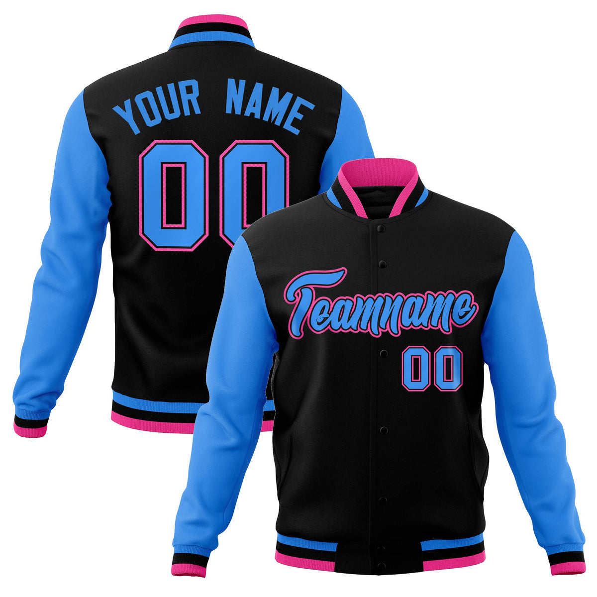 Custom Black White-Black Raglan Sleeves Varsity Full-Snap Letterman Jacket | KXKSHOP