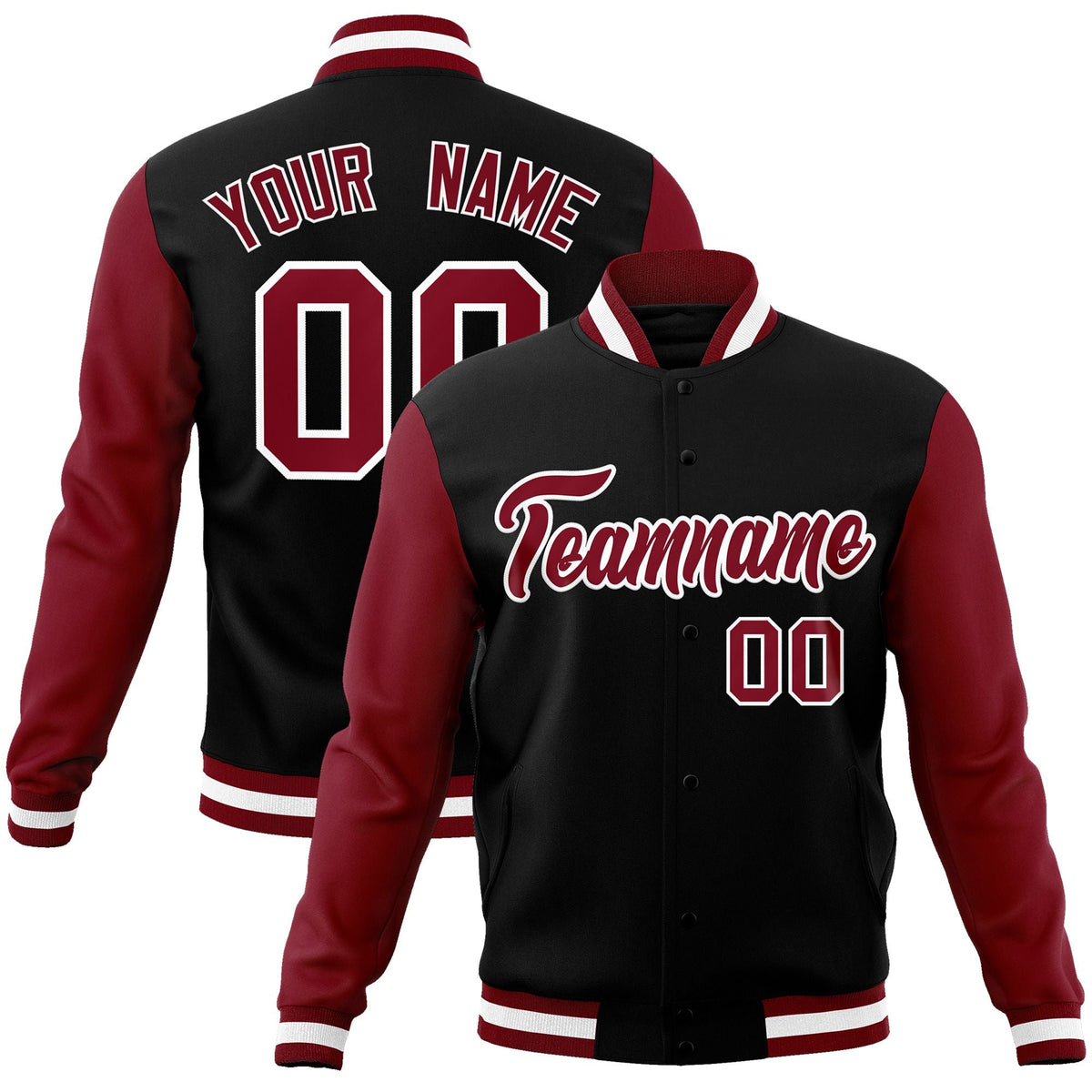 Custom Black White-Black Raglan Sleeves Varsity Full-Snap Letterman Jacket | KXKSHOP