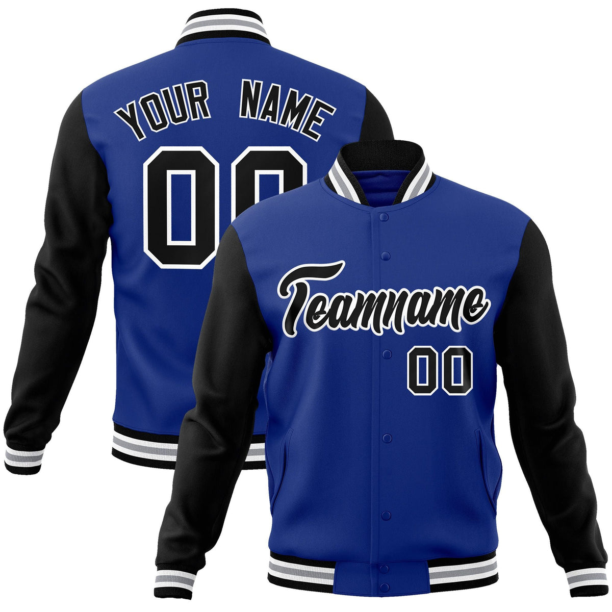 Custom Black White-Black Raglan Sleeves Varsity Full-Snap Letterman Jacket | KXKSHOP