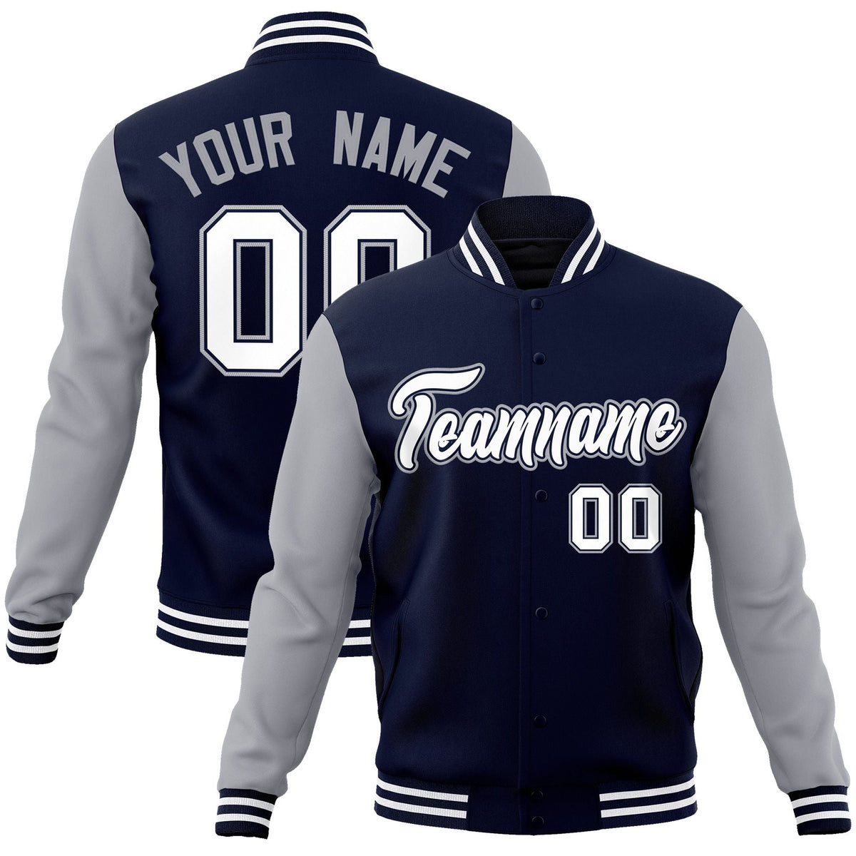 Custom Black White-Black Raglan Sleeves Varsity Full-Snap Letterman Jacket | KXKSHOP