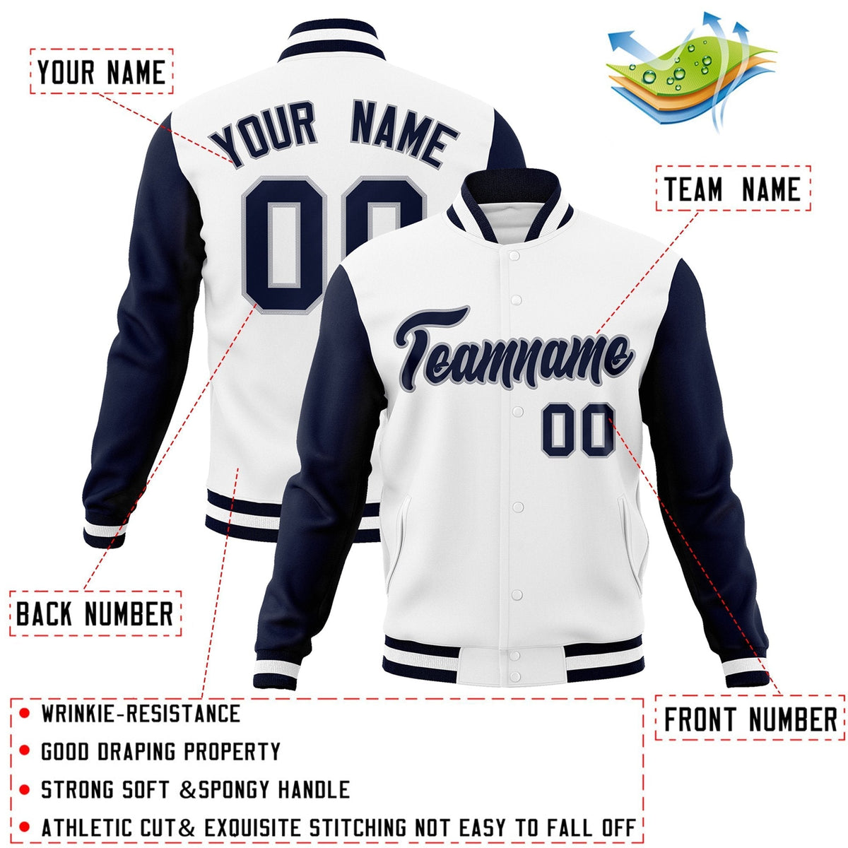 Custom Black White-Black Raglan Sleeves Varsity Full-Snap Letterman Jacket | KXKSHOP
