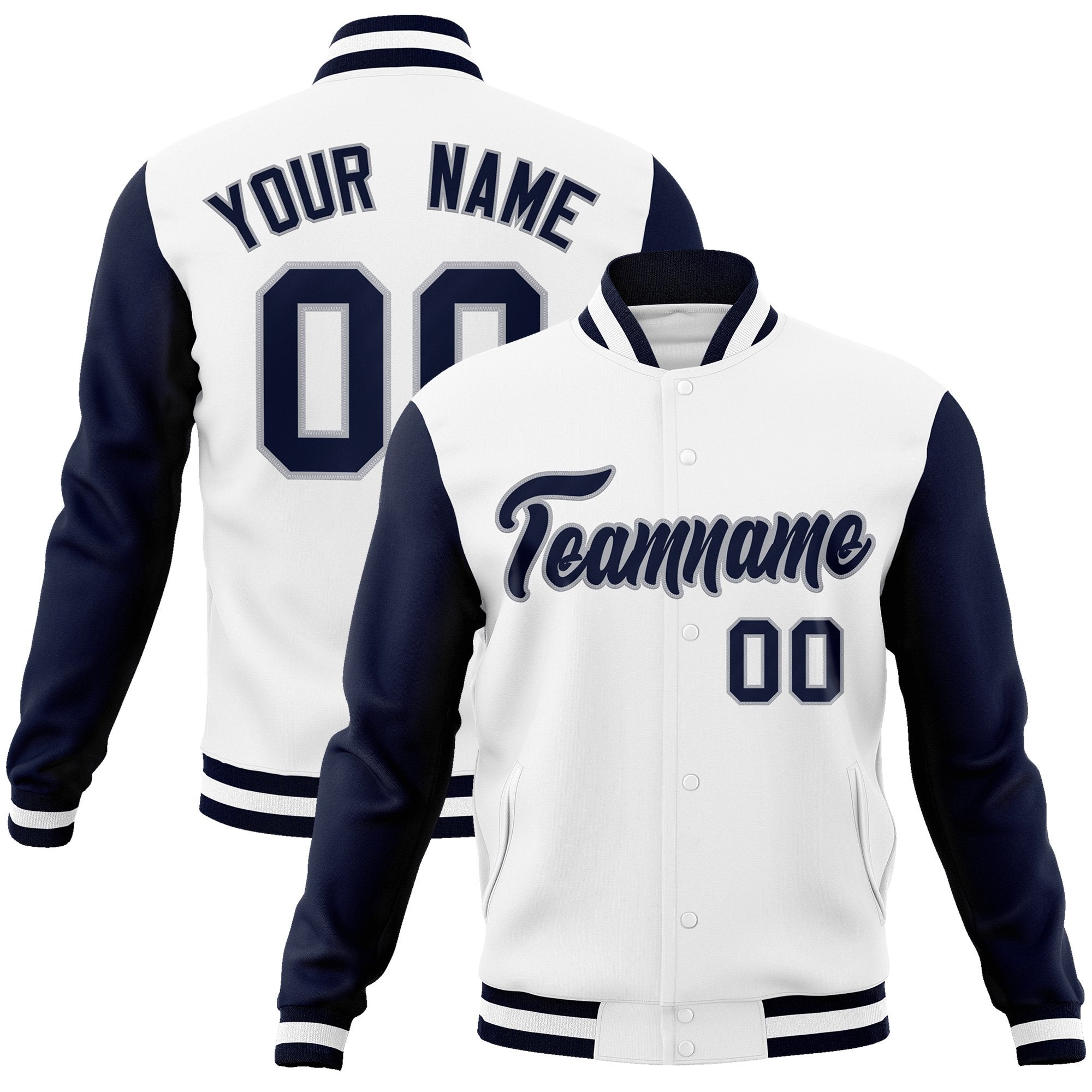 Custom Black White-Black Raglan Sleeves Varsity Full-Snap Letterman Jacket | KXKSHOP