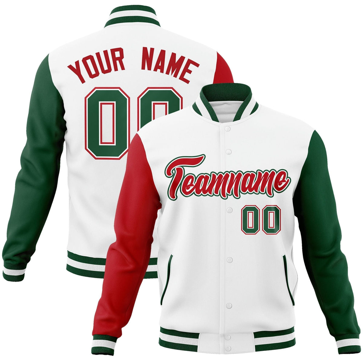 Custom Black White-Black Raglan Sleeves Varsity Full-Snap Letterman Jacket | KXKSHOP