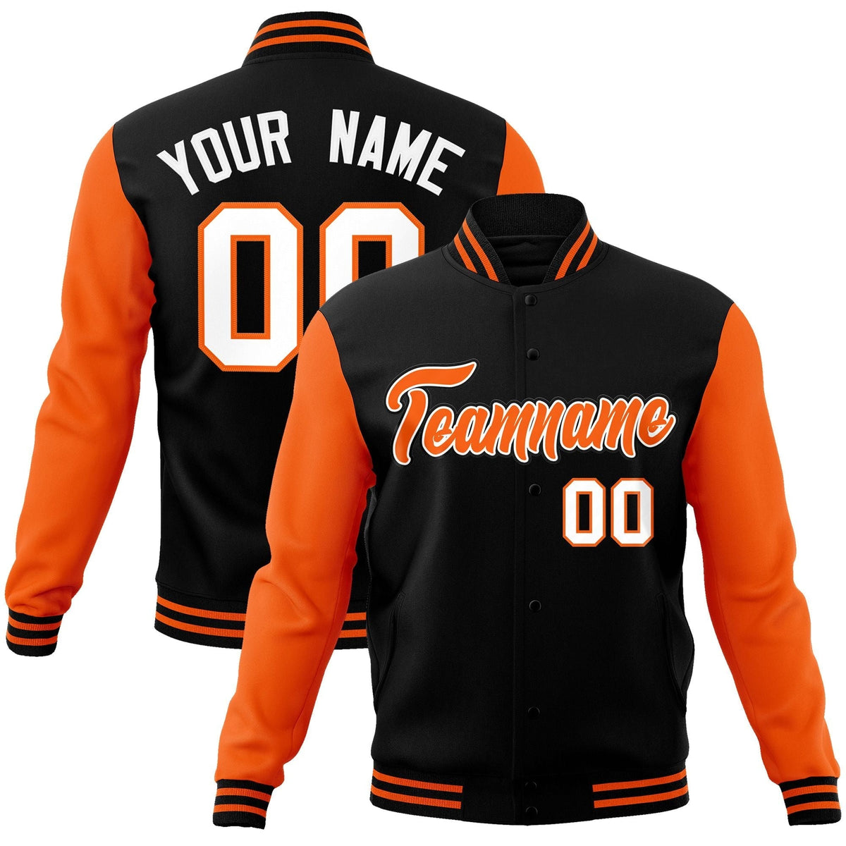 Custom Black White-Black Raglan Sleeves Varsity Full-Snap Letterman Jacket | KXKSHOP