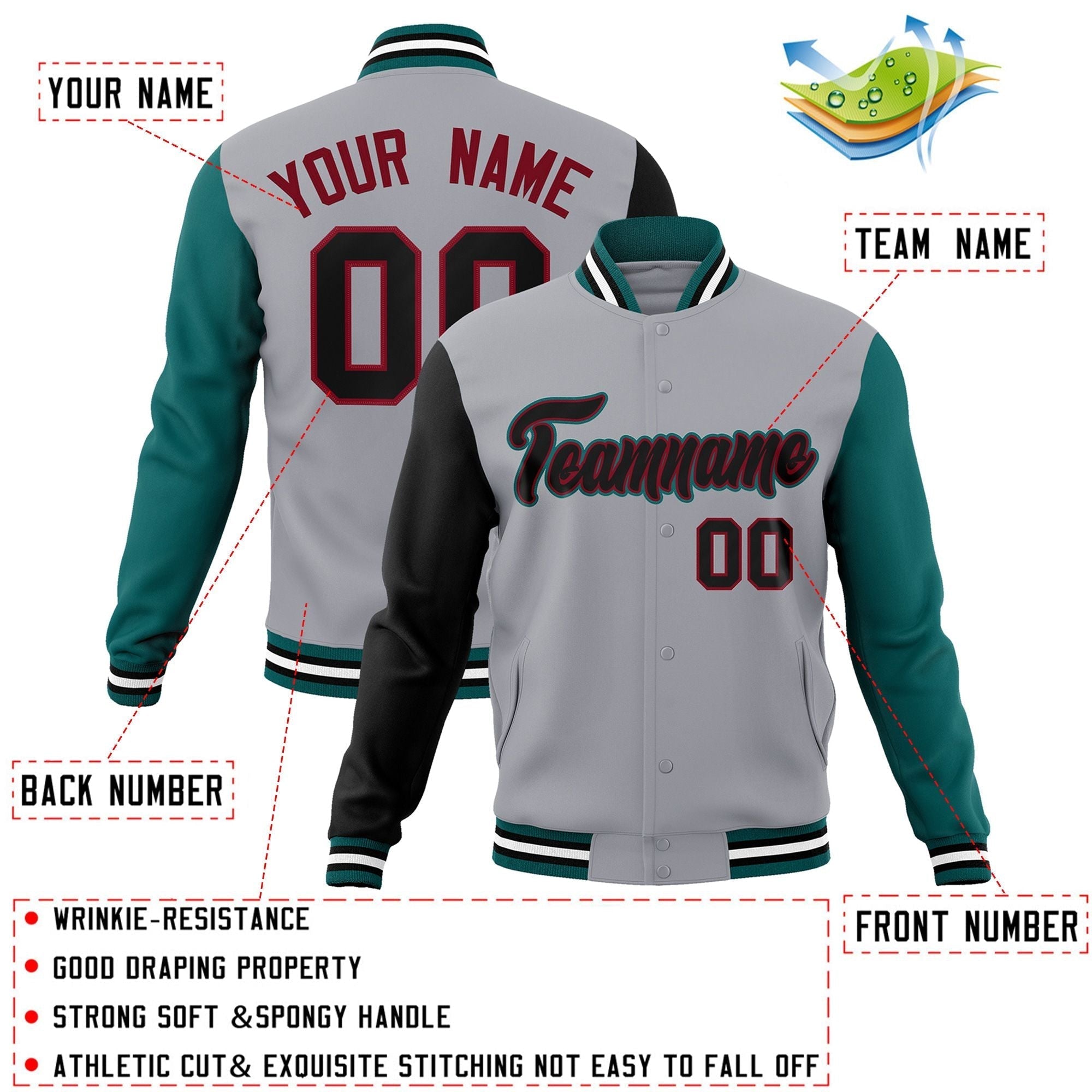 Custom Black White-Black Raglan Sleeves Varsity Full-Snap Letterman Jacket | KXKSHOP