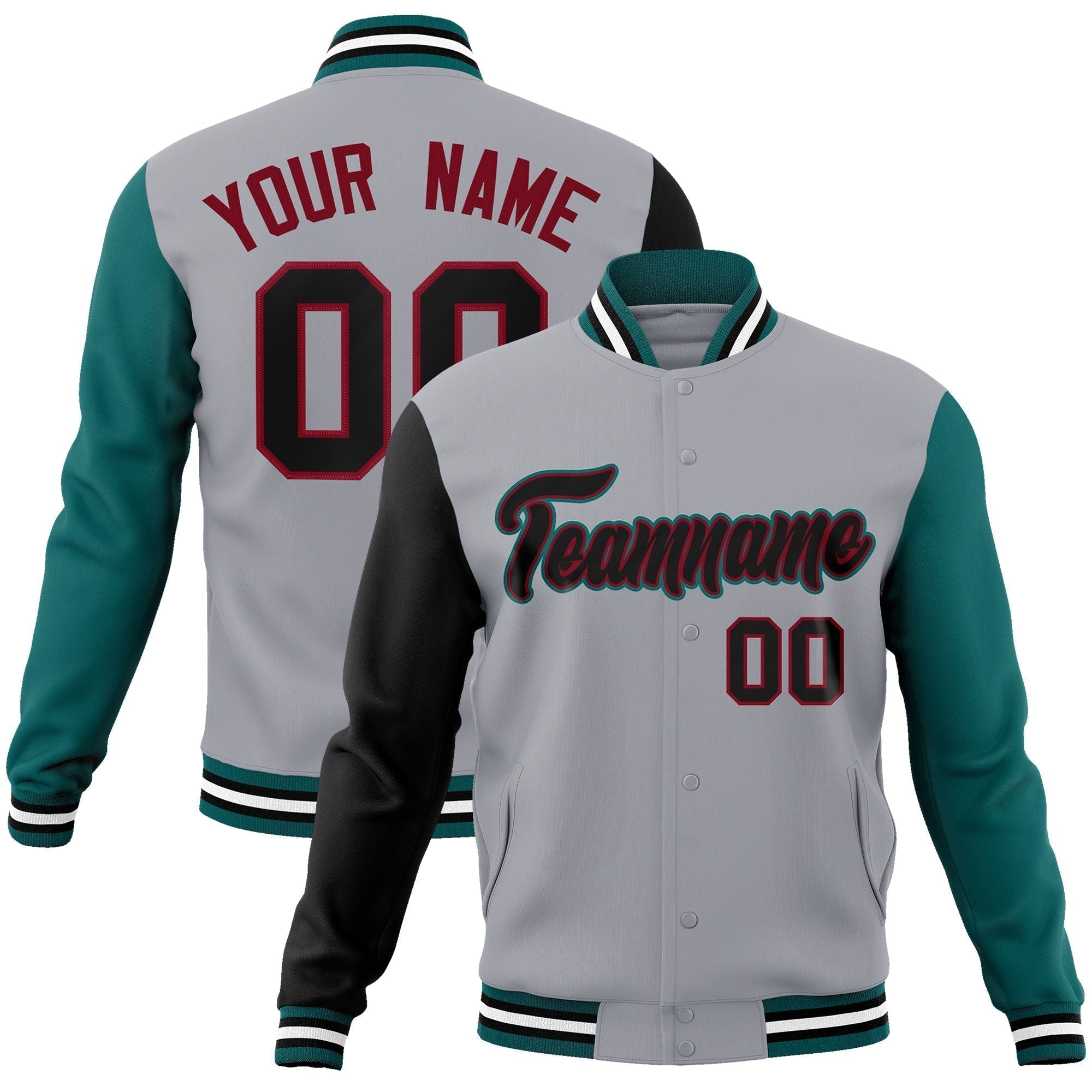 Custom Black White-Black Raglan Sleeves Varsity Full-Snap Letterman Jacket | KXKSHOP