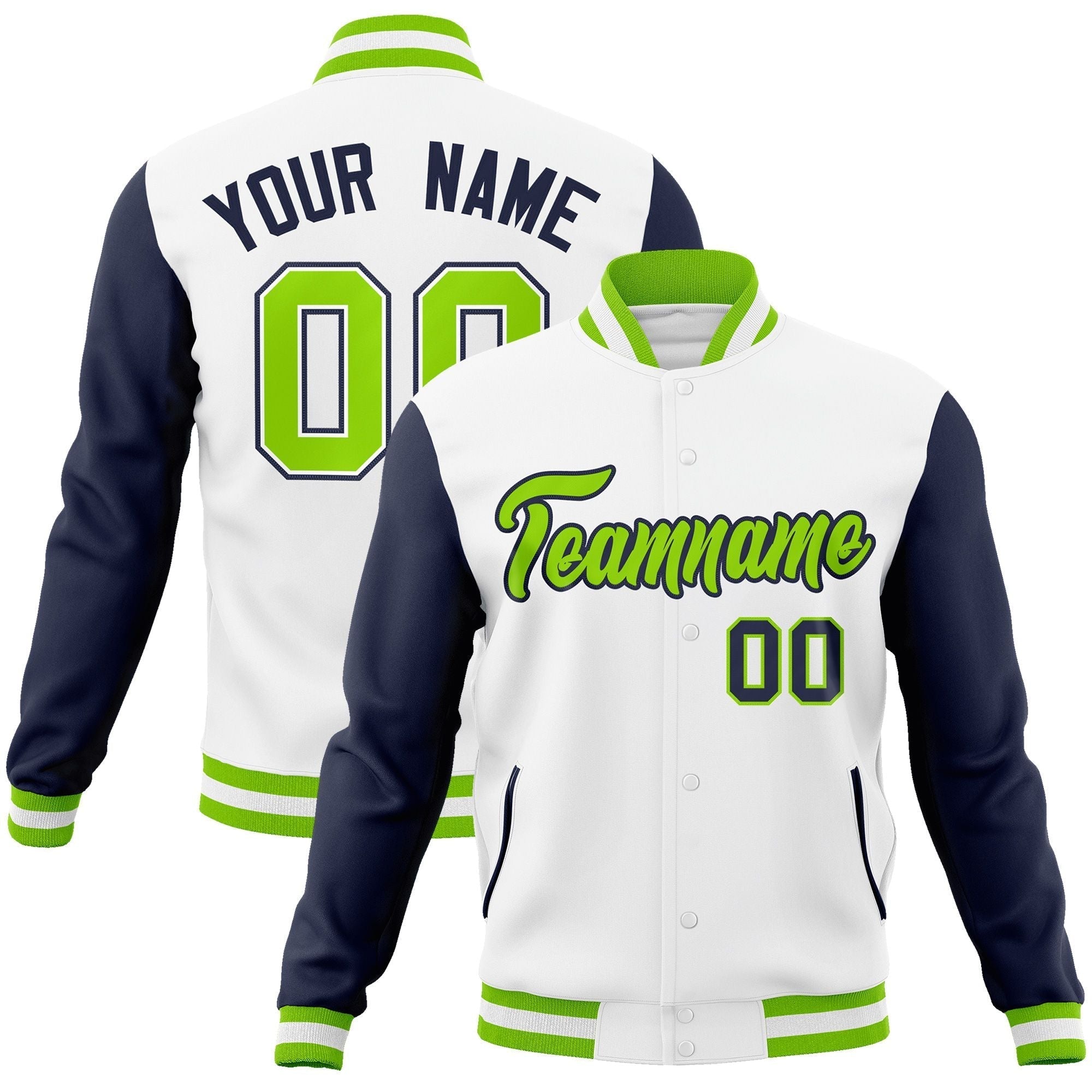 Custom Black White-Black Raglan Sleeves Varsity Full-Snap Letterman Jacket | KXKSHOP