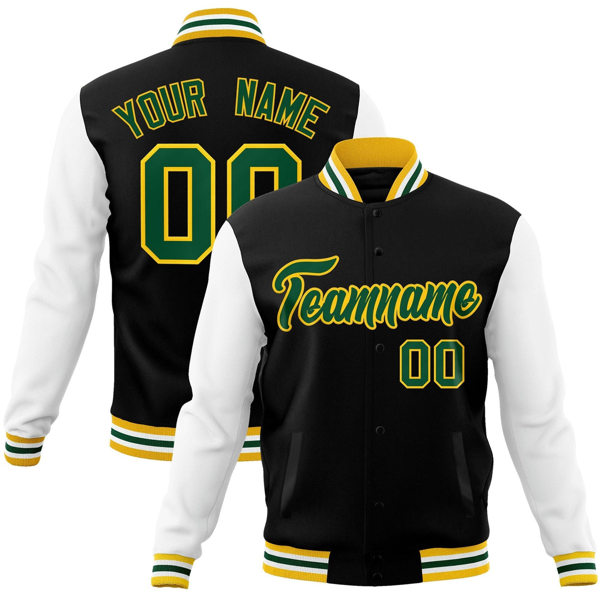 Custom Green Purple-White Raglan Sleeves Varsity Full-Snap Letterman Jacket | KXKSHOP