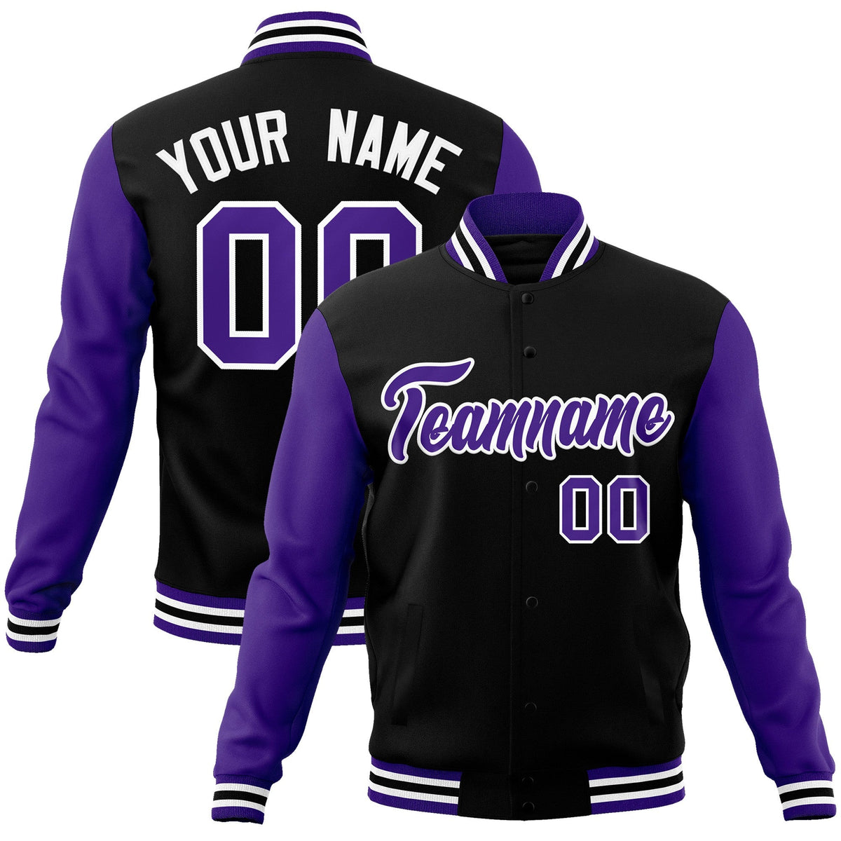 Custom Green Purple-White Raglan Sleeves Varsity Full-Snap Letterman Jacket | KXKSHOP