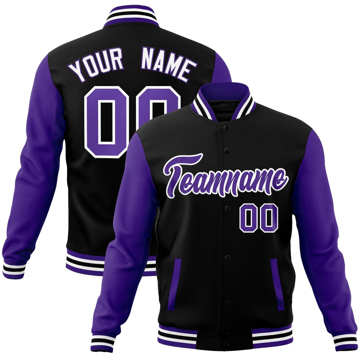 Custom Green Purple-White Raglan Sleeves Varsity Full-Snap Letterman Jacket | KXKSHOP