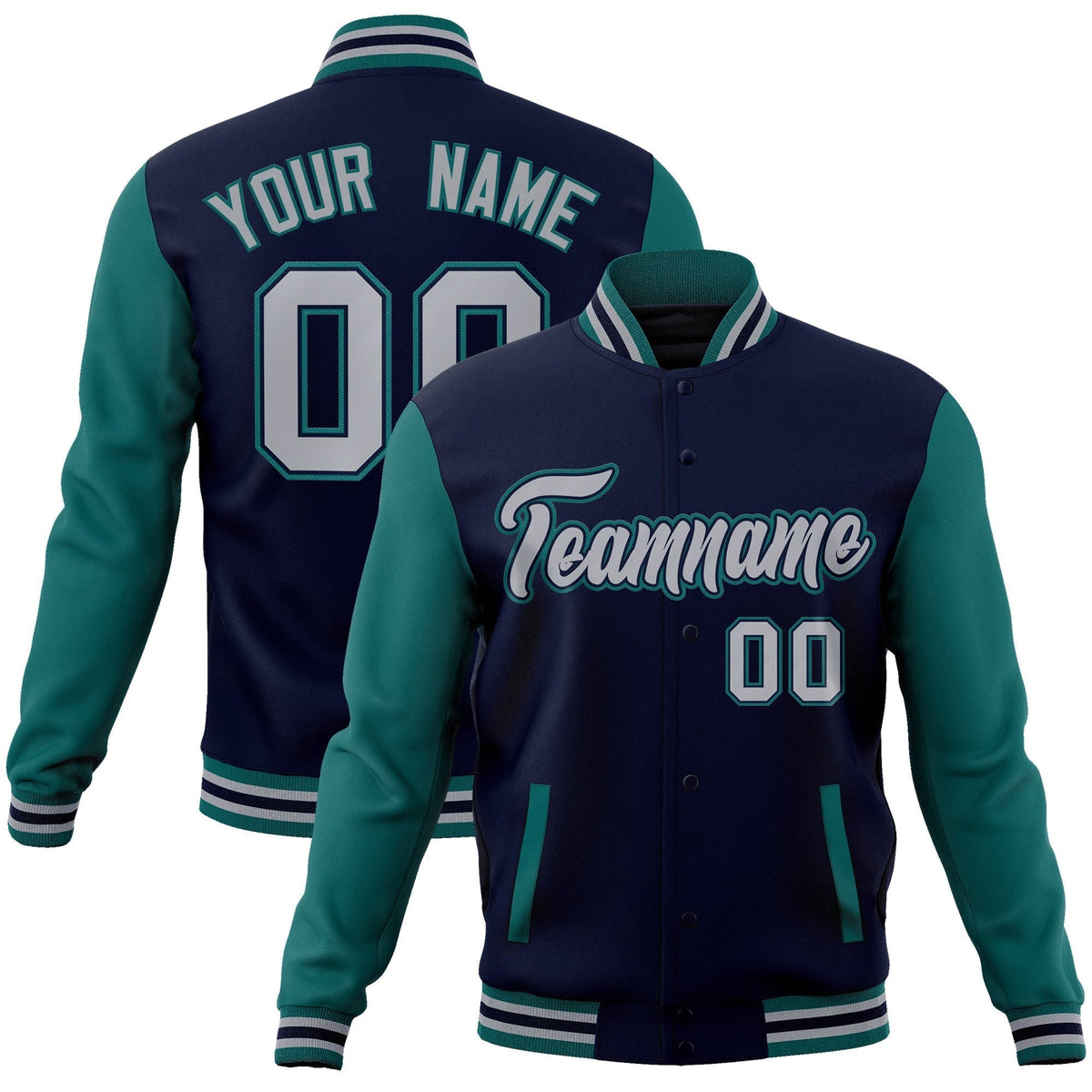 Custom Green Purple-White Raglan Sleeves Varsity Full-Snap Letterman Jacket | KXKSHOP