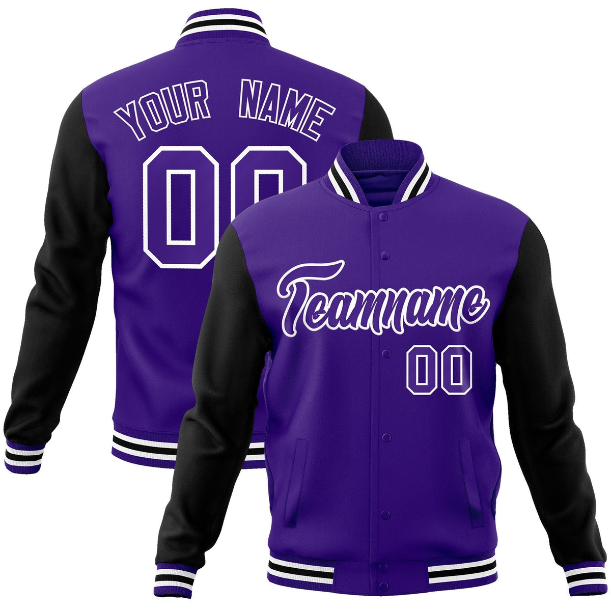 Custom Green Purple-White Raglan Sleeves Varsity Full-Snap Letterman Jacket | KXKSHOP