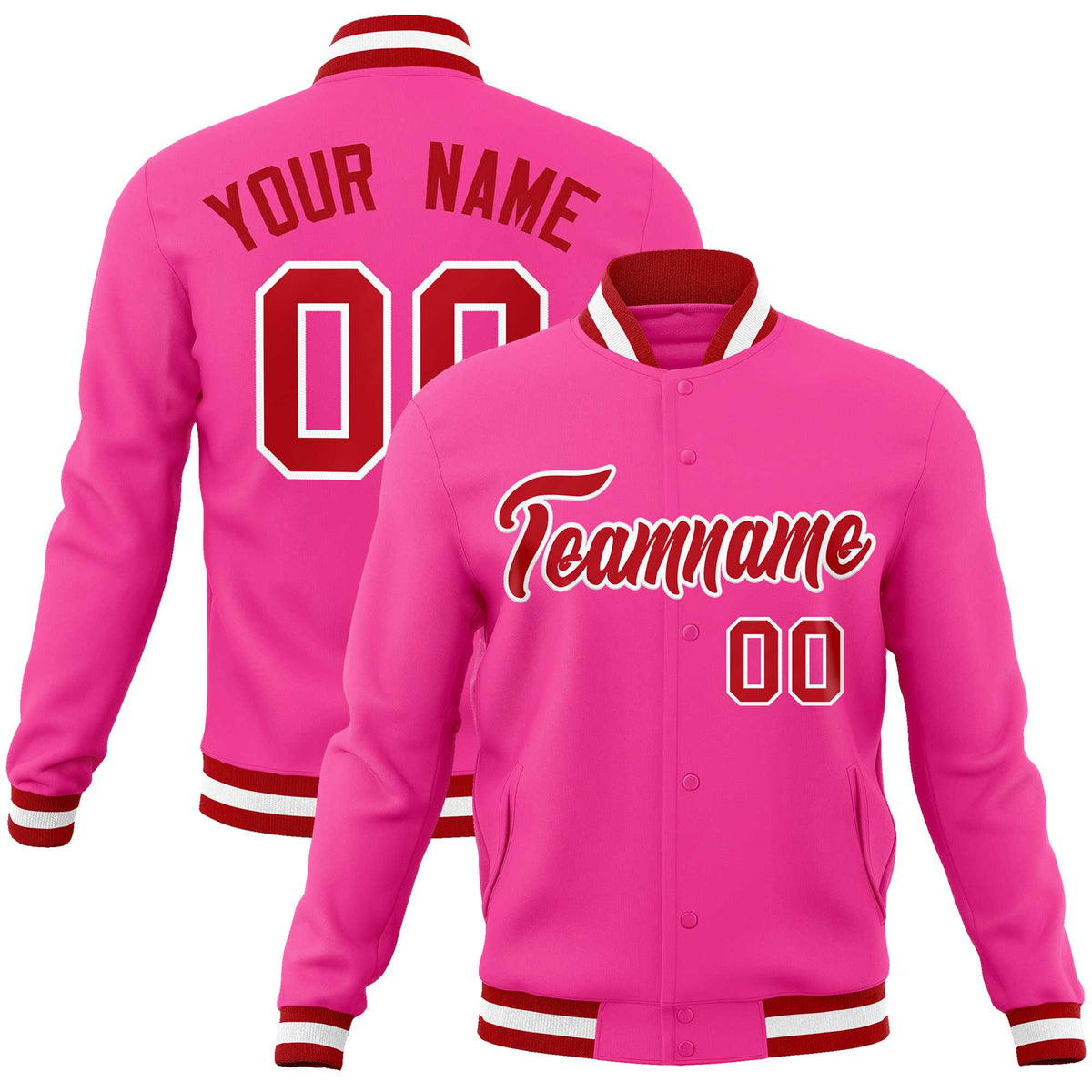 Custom White Red-Black Classic Style Varsity Full-Snap Letterman Jacket | KXKSHOP