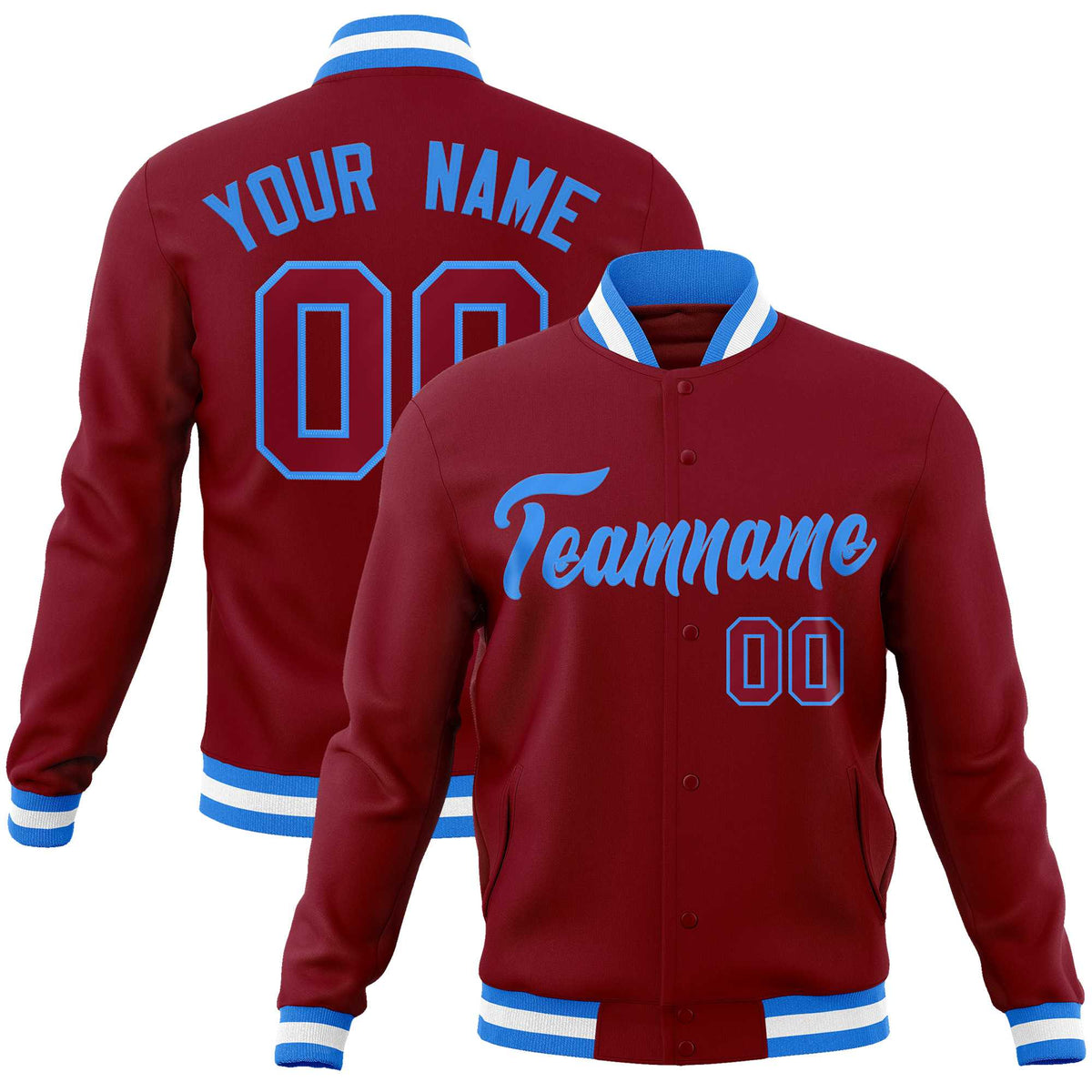 Custom White Red-Black Classic Style Varsity Full-Snap Letterman Jacket | KXKSHOP