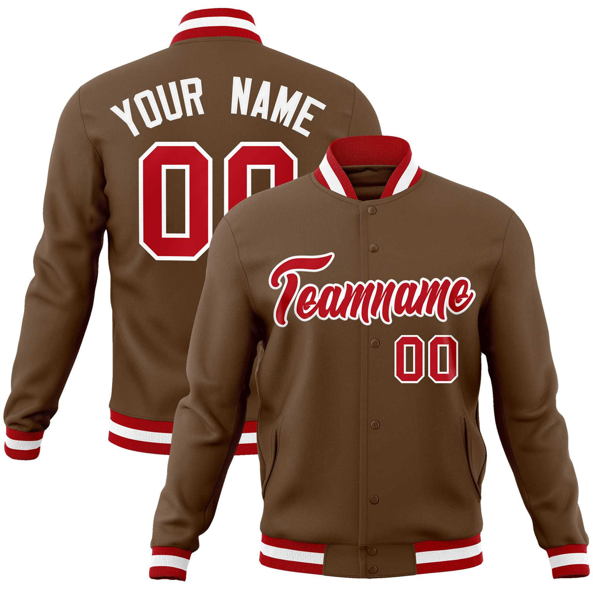 Custom White Red-Black Classic Style Varsity Full-Snap Letterman Jacket | KXKSHOP