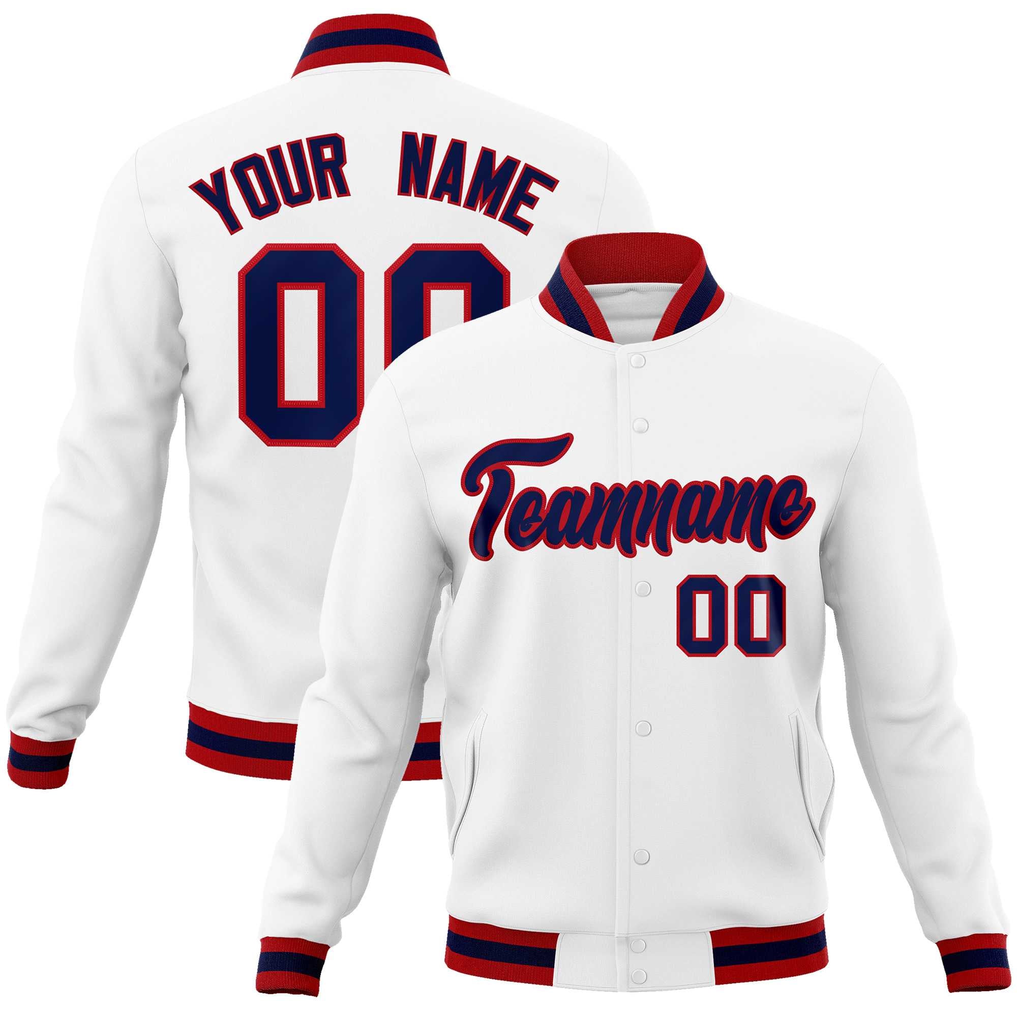 Custom White Red-Black Classic Style Varsity Full-Snap Letterman Jacket | KXKSHOP