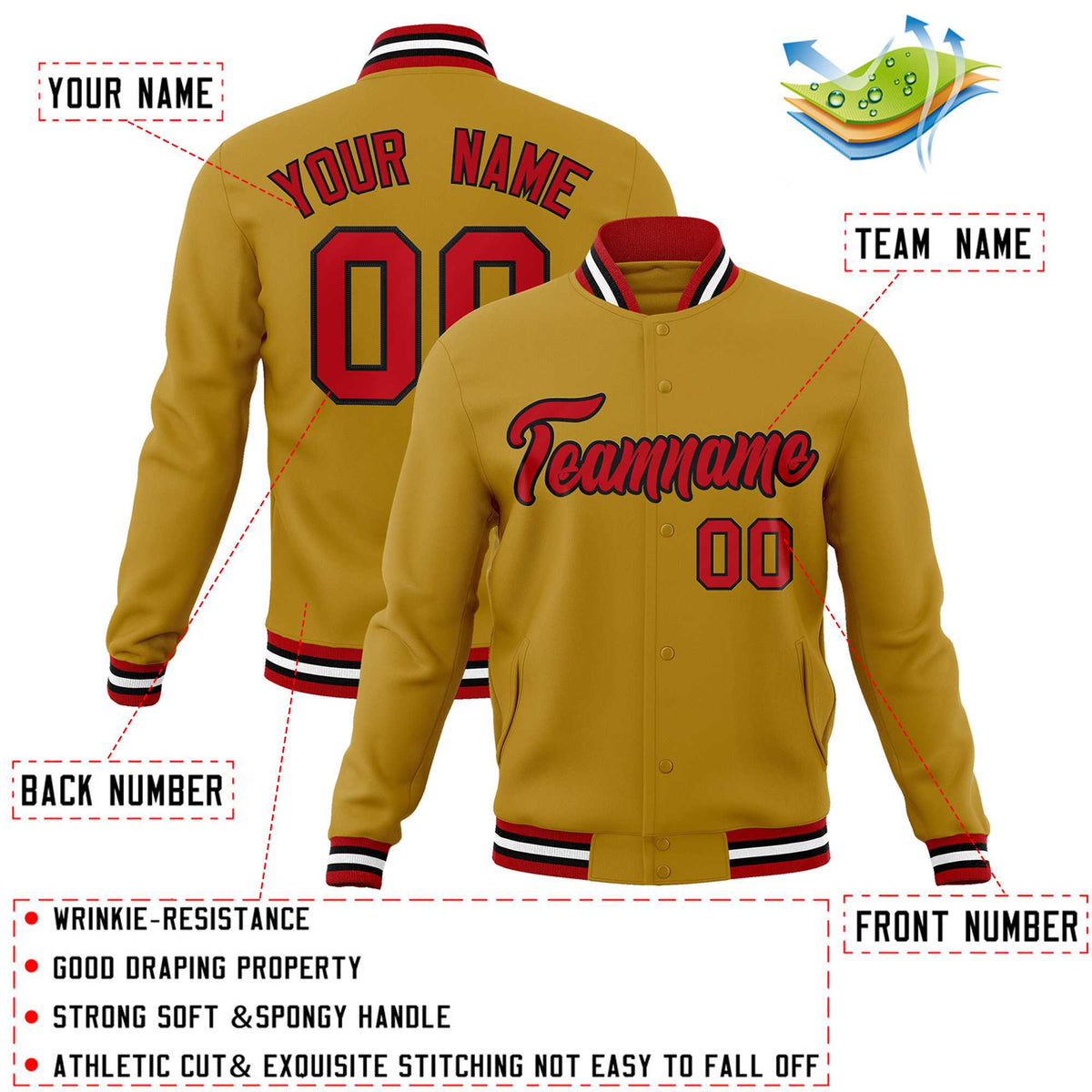 Custom White Red-Black Classic Style Varsity Full-Snap Letterman Jacket | KXKSHOP