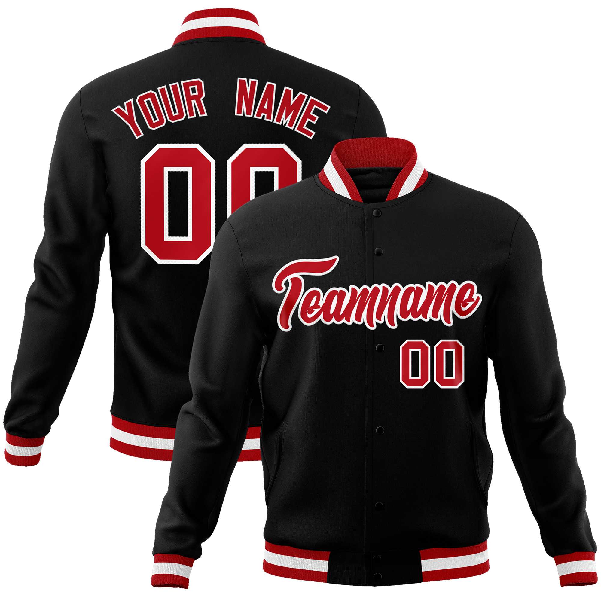 Custom White Red-Black Classic Style Varsity Full-Snap Letterman Jacket | KXKSHOP