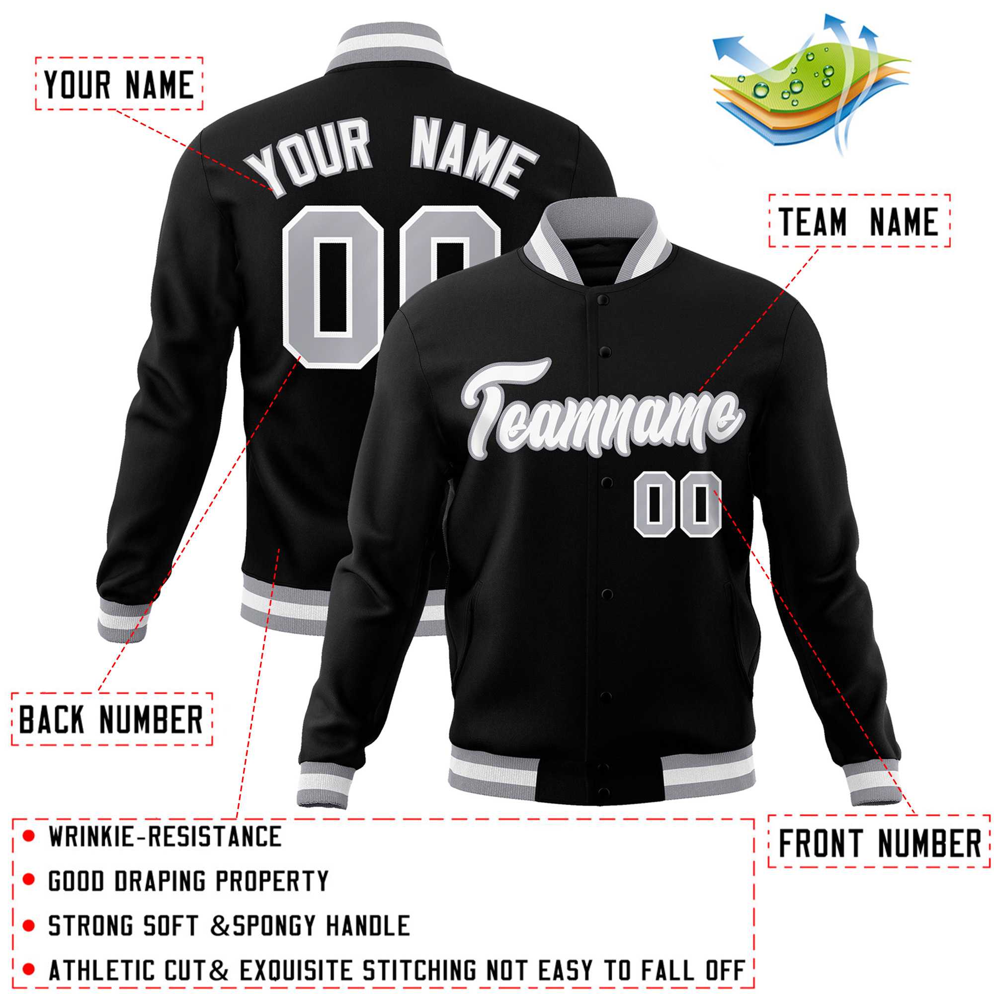 Custom White Red-Black Classic Style Varsity Full-Snap Letterman Jacket | KXKSHOP