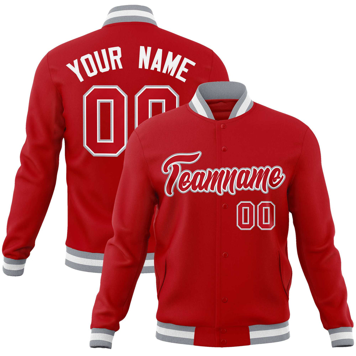 Custom White Red-Black Classic Style Varsity Full-Snap Letterman Jacket | KXKSHOP