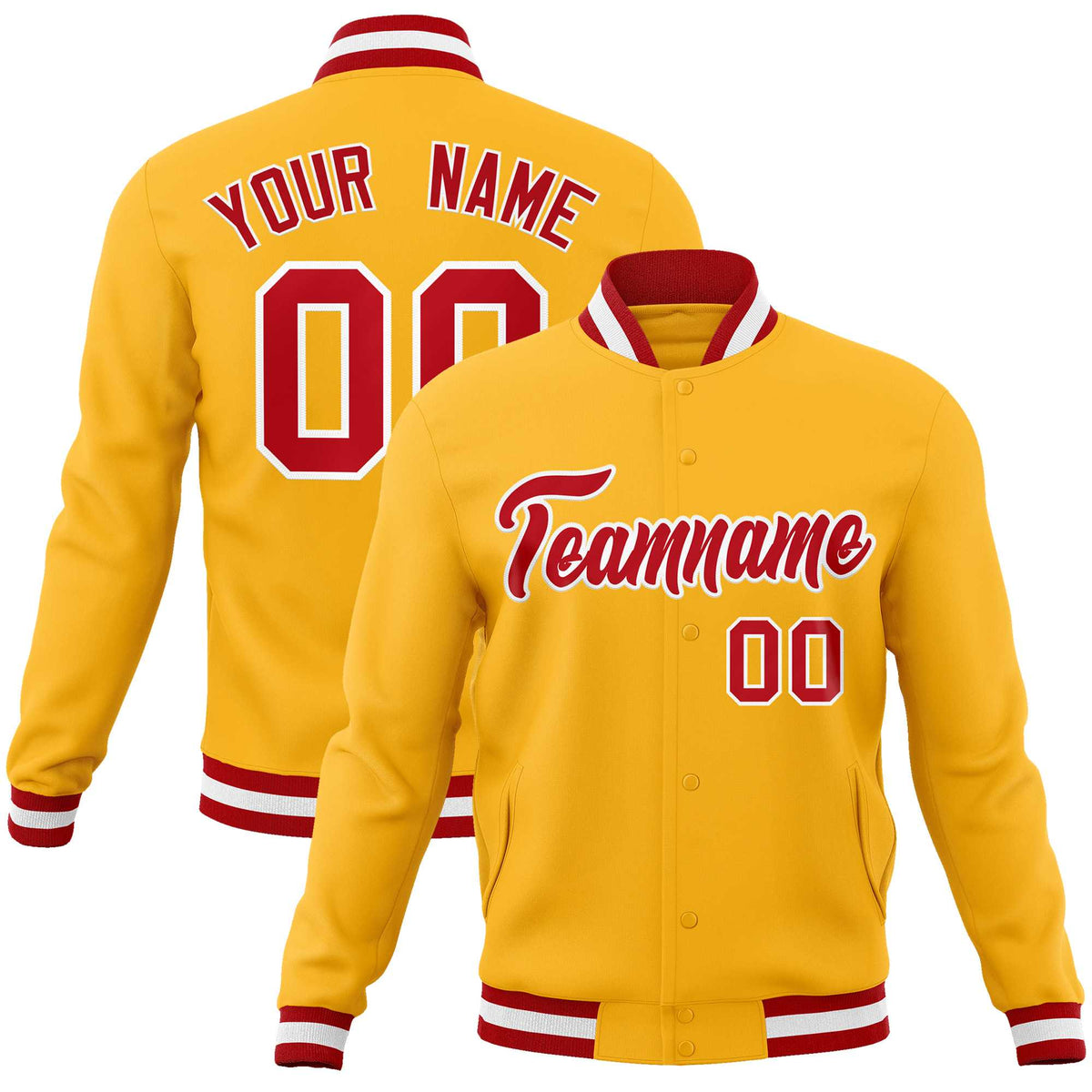 Custom White Red-Black Classic Style Varsity Full-Snap Letterman Jacket | KXKSHOP